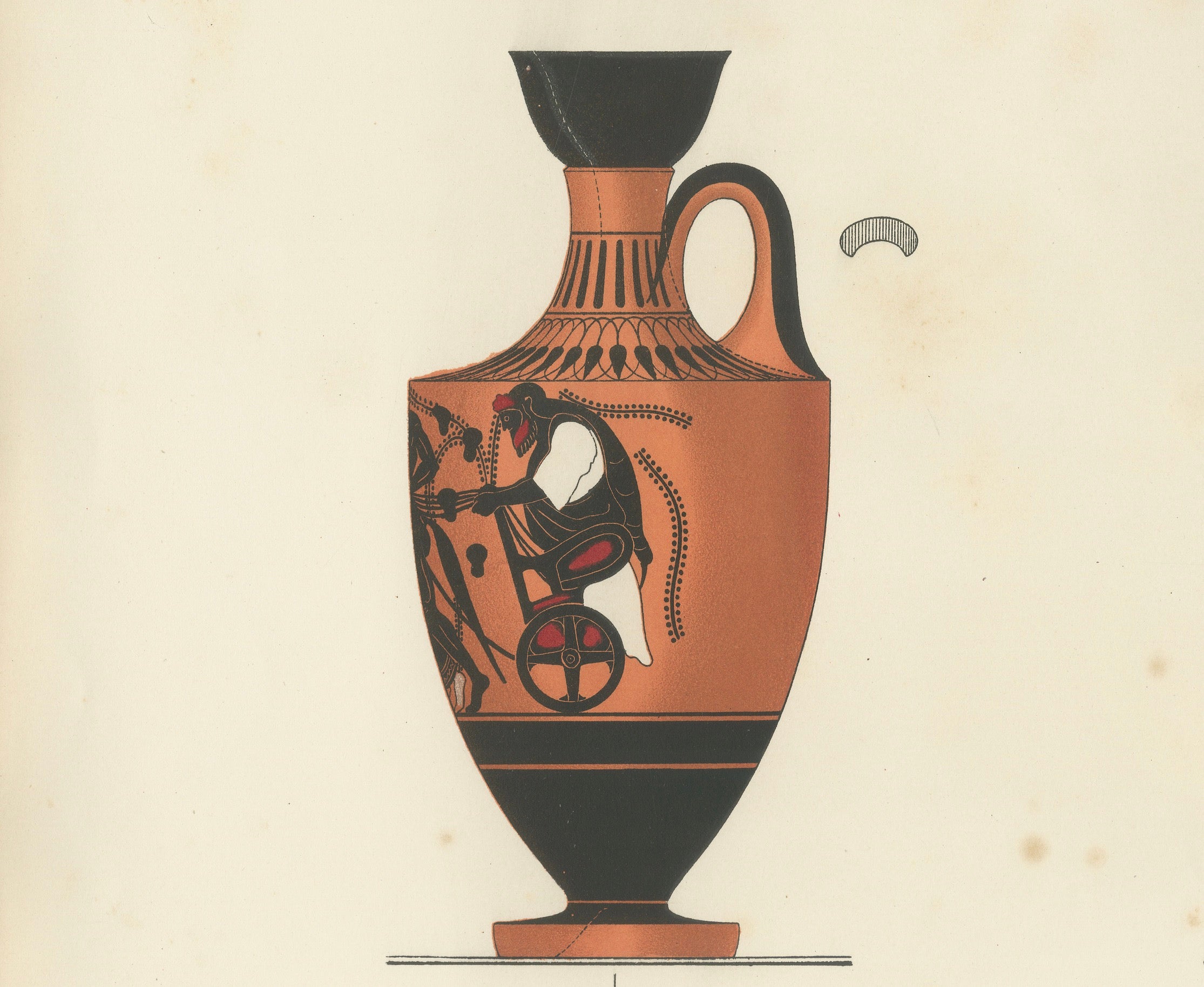 Antique Greek Lekythos with Classical Figures Color Lithograph, 1883