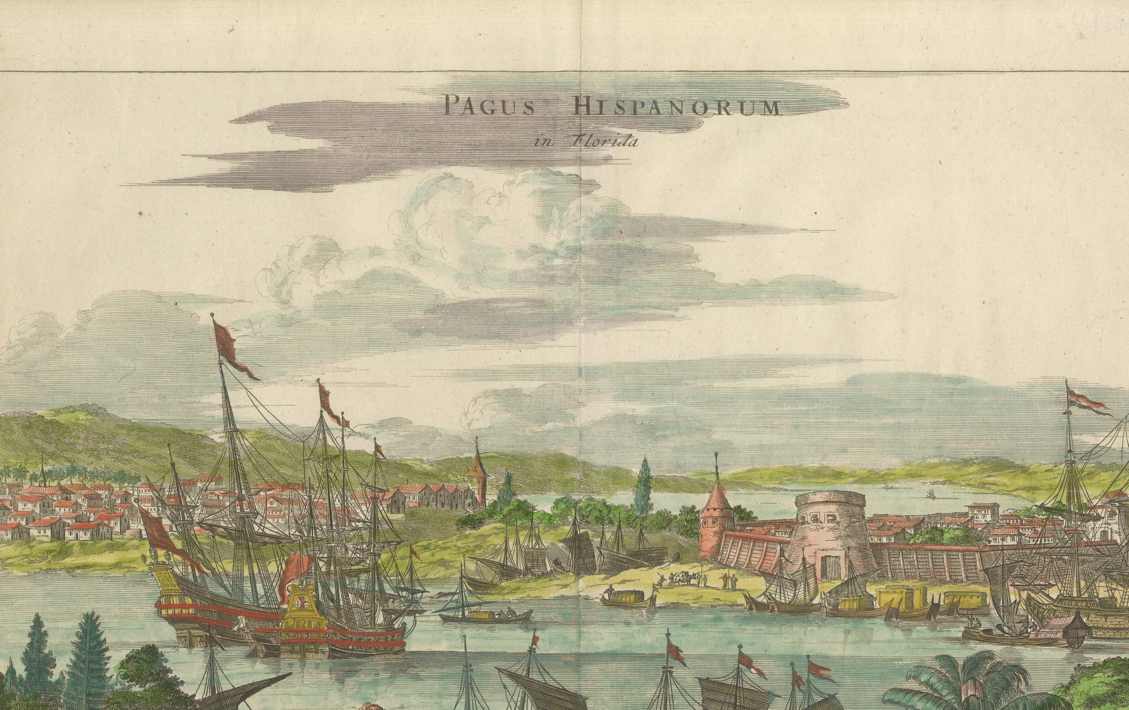 Rare 17th Century View of St. Augustine Florida, Hand-Colored, 1671
