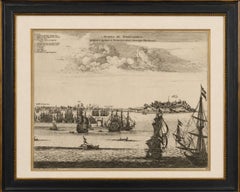 Rara veduta di Olinda, Pernambuco, Brasile, e della flotta olandese, 1671
