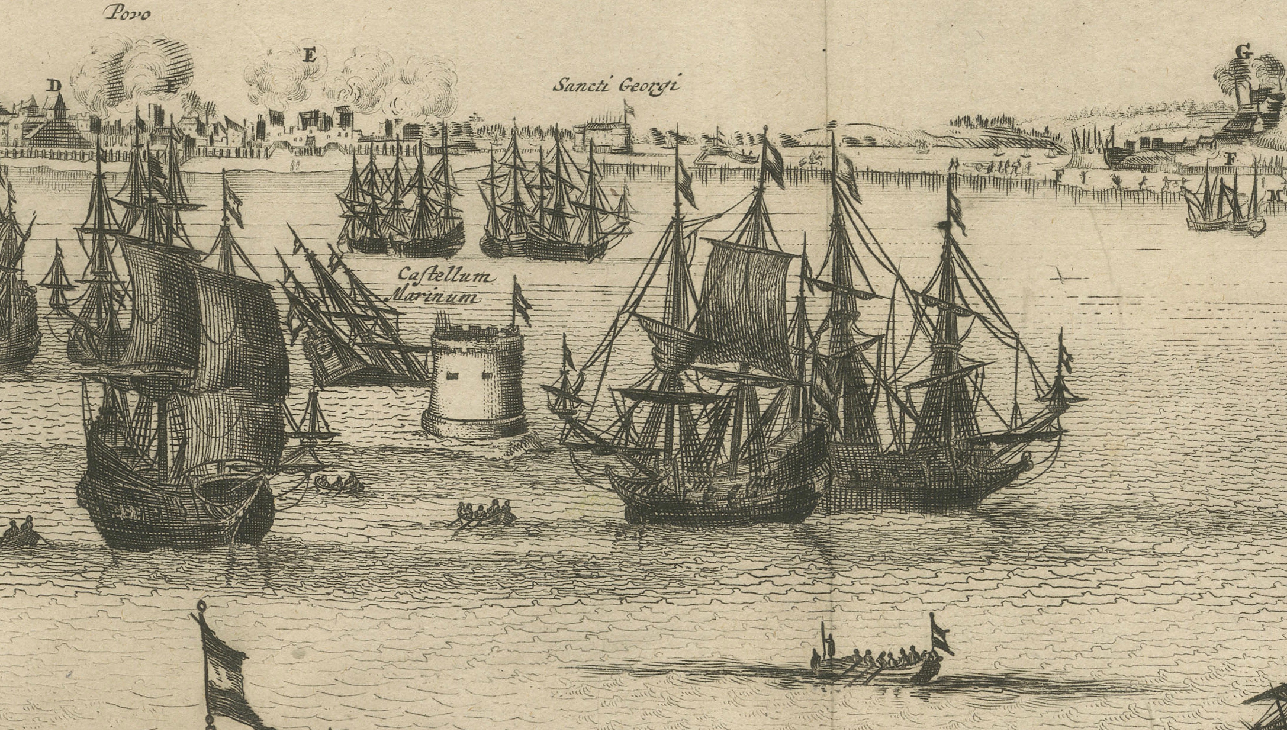 Rare View of Olinda Pernambuco Brazil and Dutch Fleet, 1671