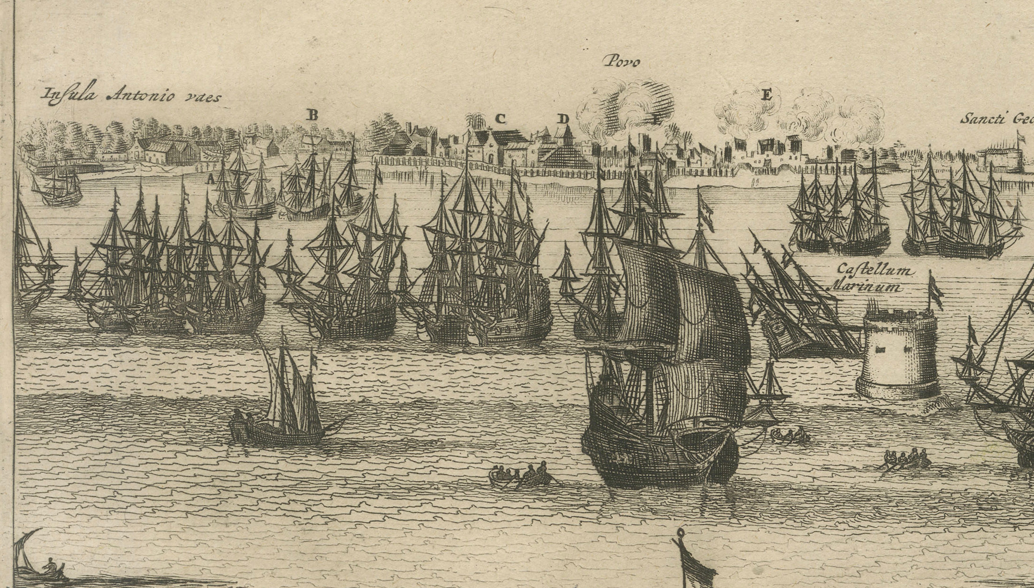 Rare View of Olinda Pernambuco Brazil and Dutch Fleet, 1671
