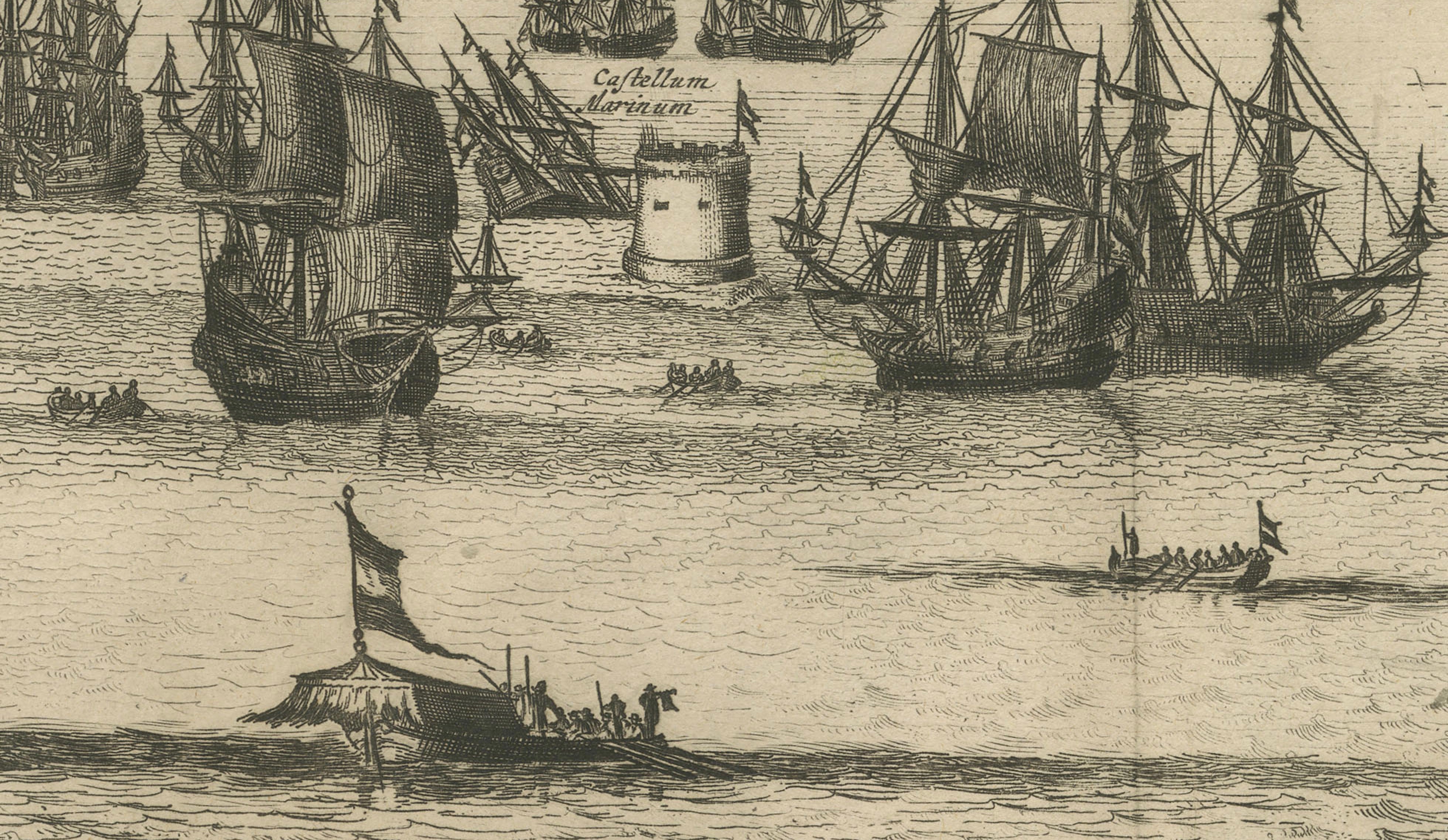 Rare View of Olinda Pernambuco Brazil and Dutch Fleet, 1671