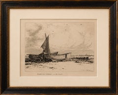 Antique Great Yarmouth Fishing Boats Maritime Etching by E.W. Cooke, 1828