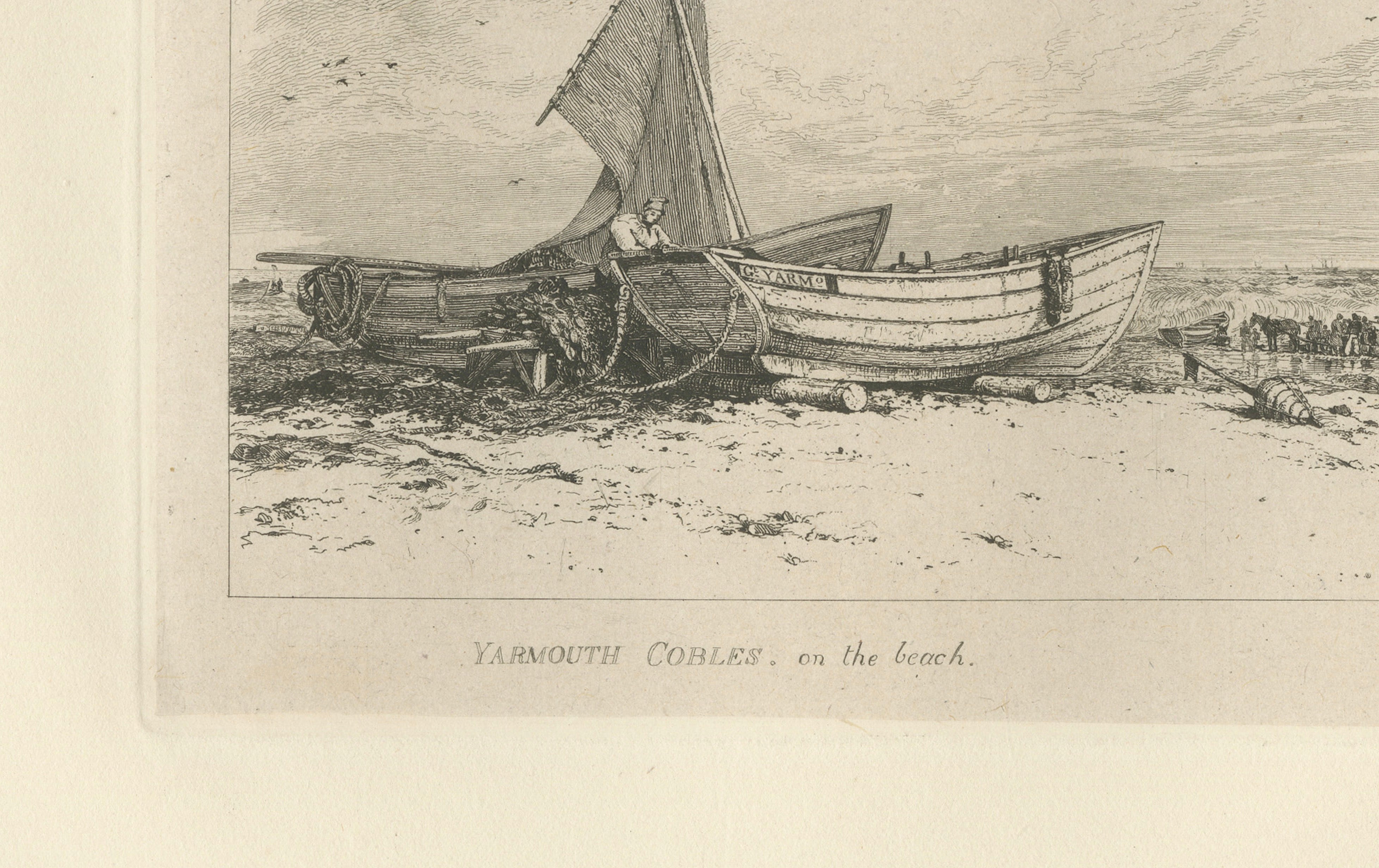 Antique Great Yarmouth Fishing Boats Maritime Etching by E.W. Cooke, 1828