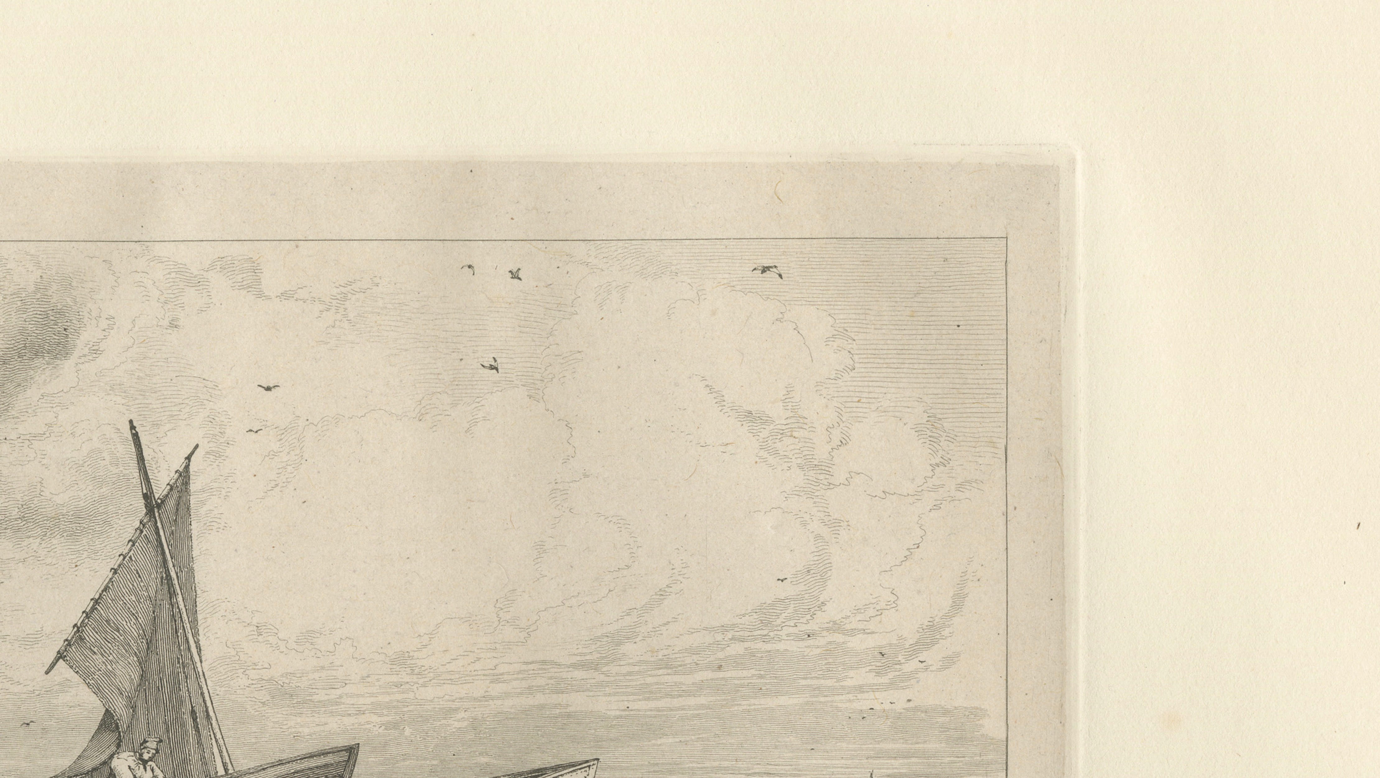 Antique Great Yarmouth Fishing Boats Maritime Etching by E.W. Cooke, 1828