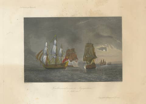 French-British Naval Battle of Negapatam, India, c.1840
