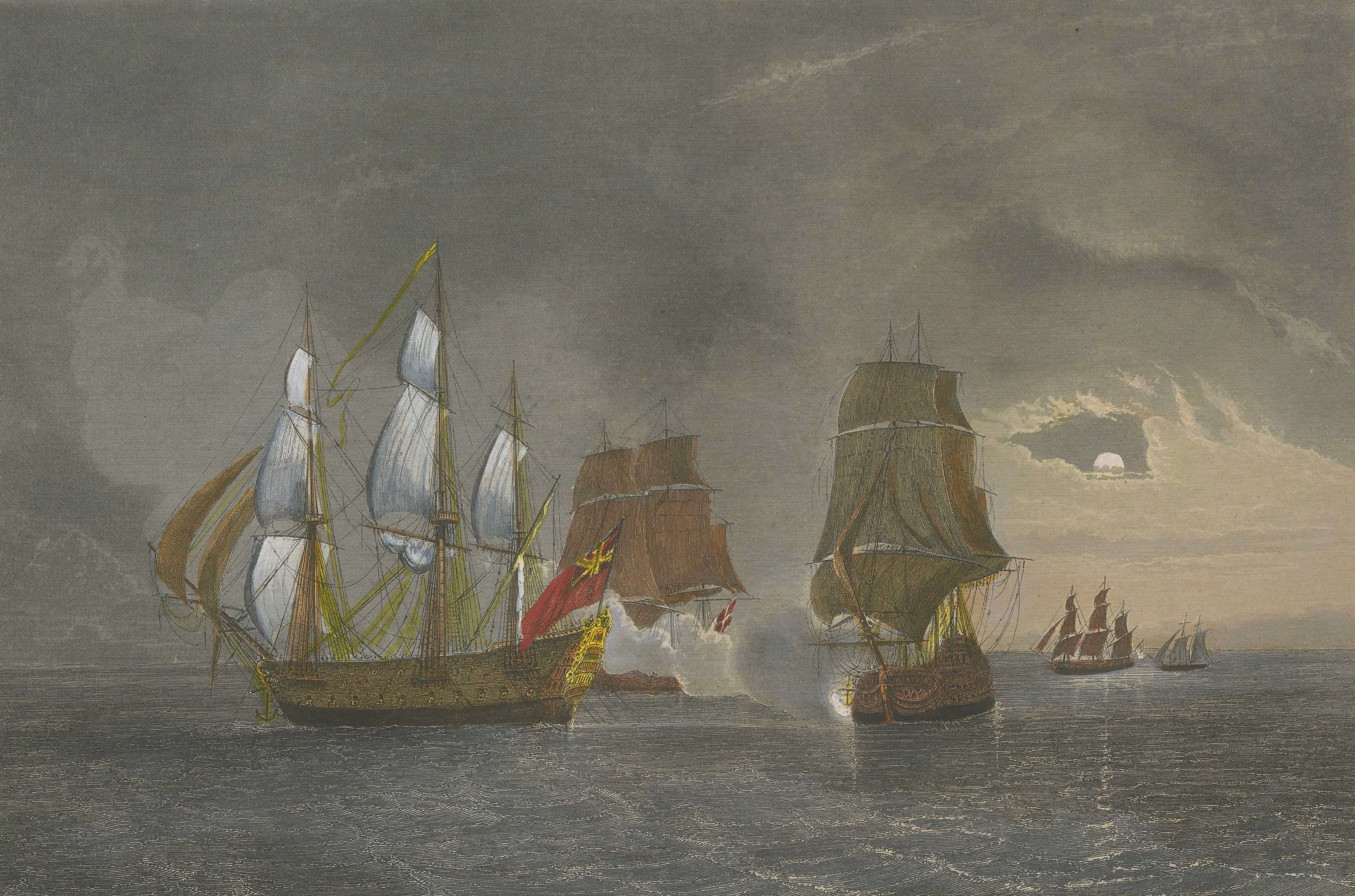 French-British Naval Battle of Negapatam, India, c.1840