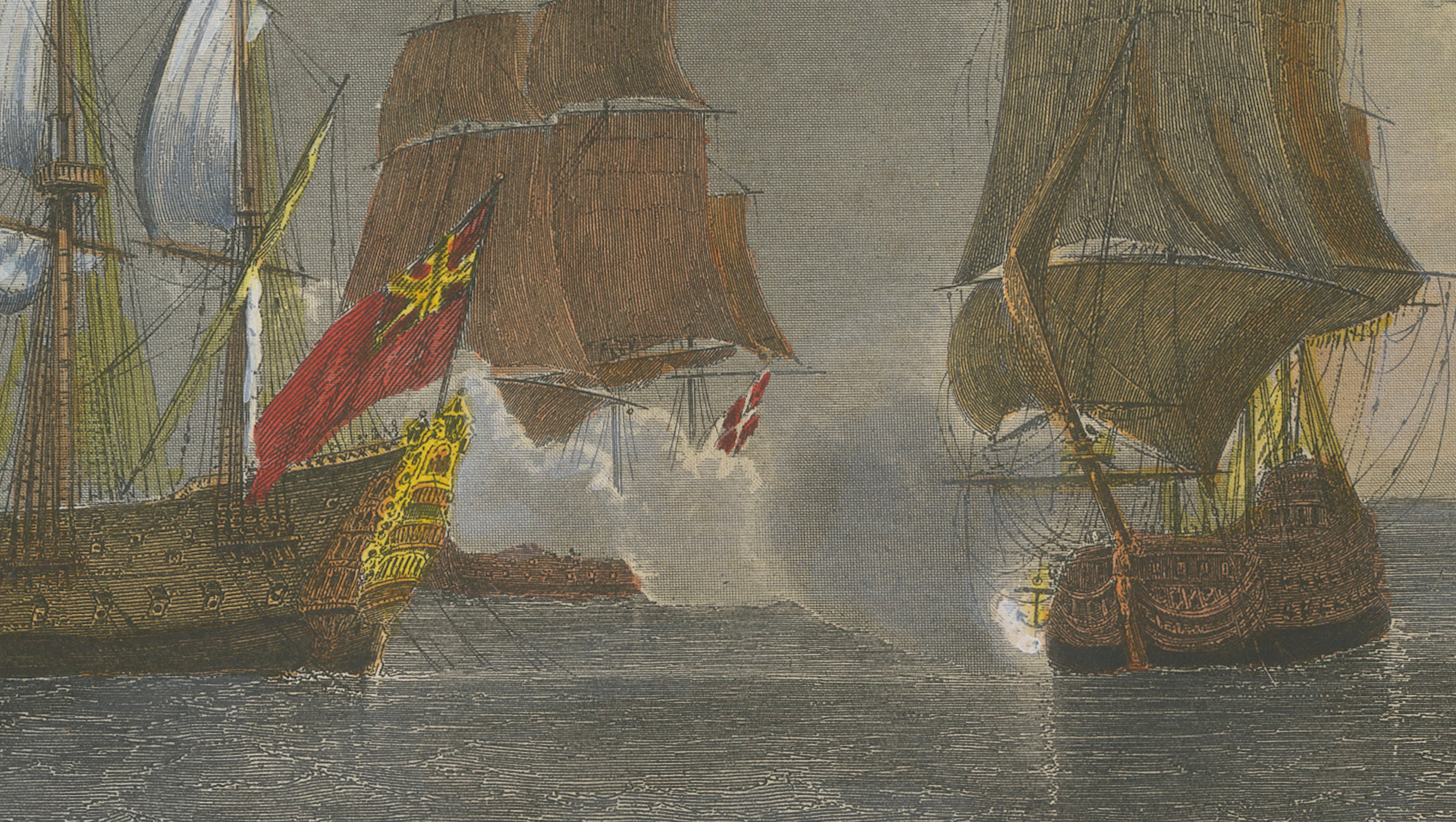 French-British Naval Battle of Negapatam, India, c.1840