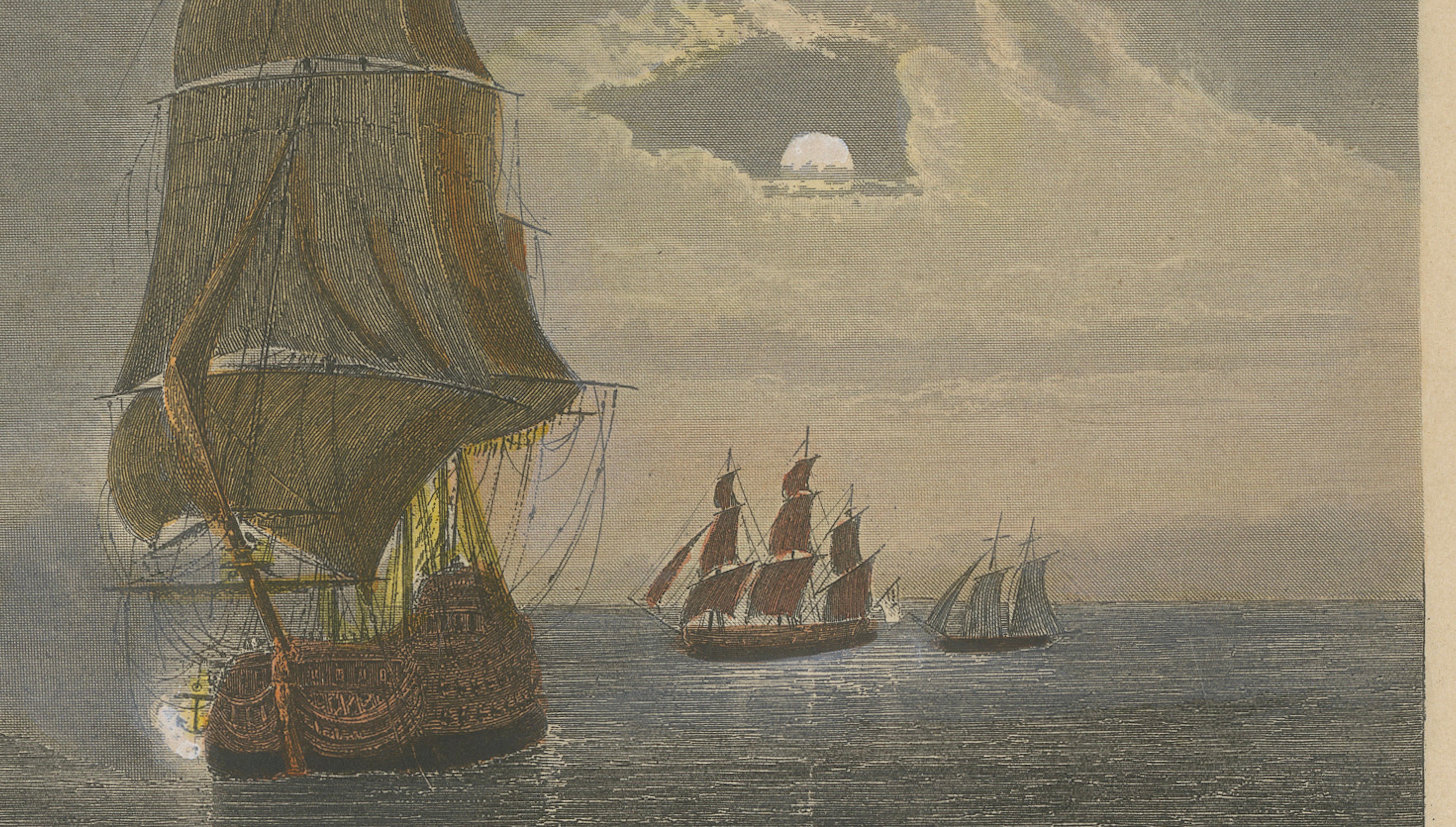French-British Naval Battle of Negapatam, India, c.1840
