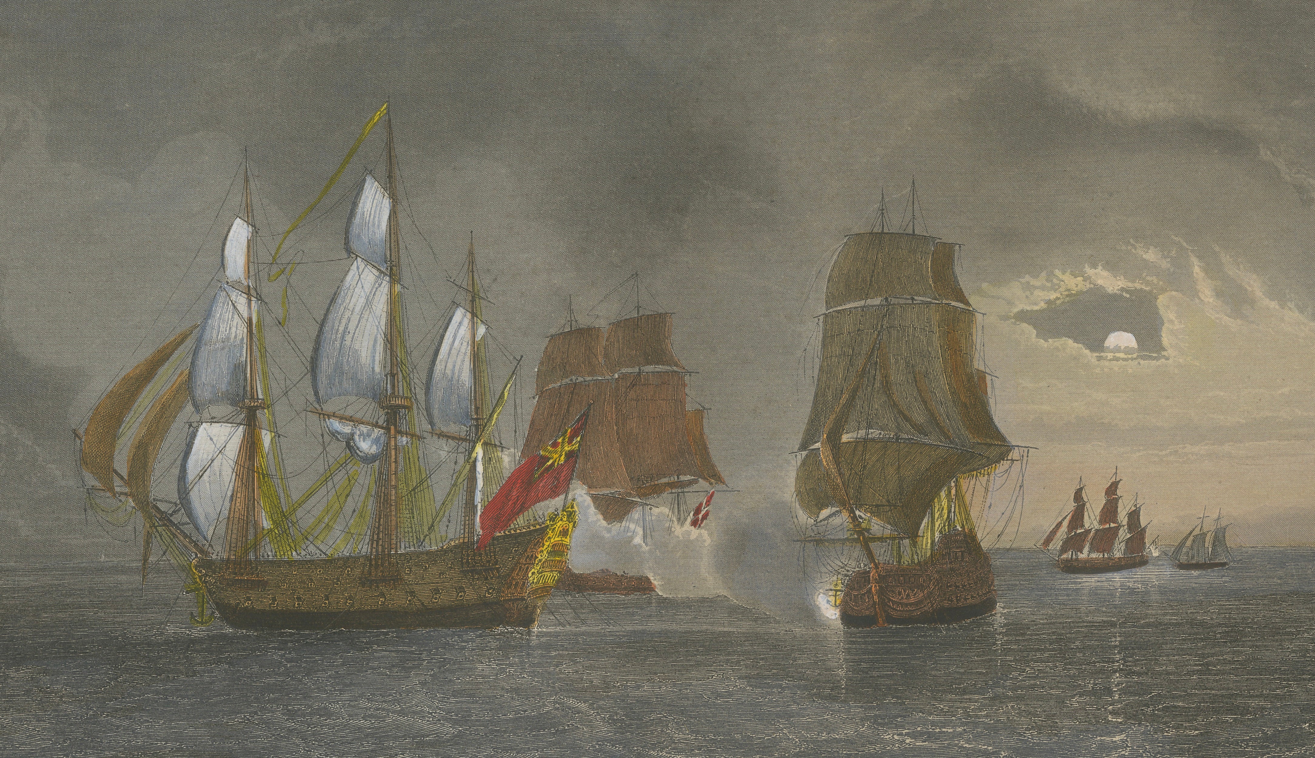 French-British Naval Battle of Negapatam, India, c.1840