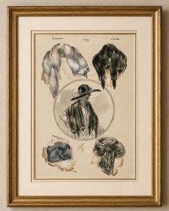 French Art Nouveau Fashion Design with Fur Stoles and Elegant Lady, c.1910