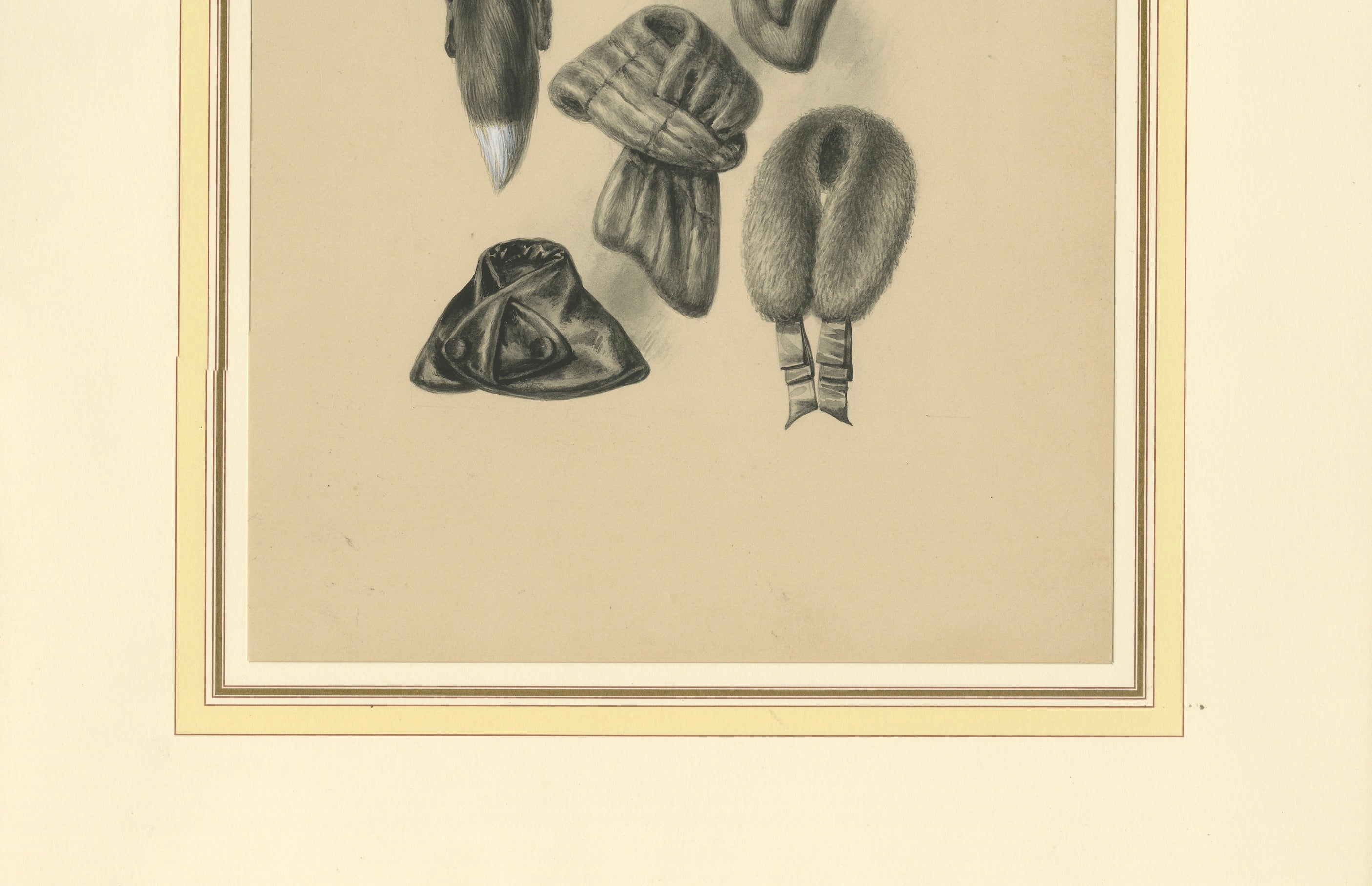 French Art Nouveau Fashion Design of Fur Collars and Stoles, c.1910