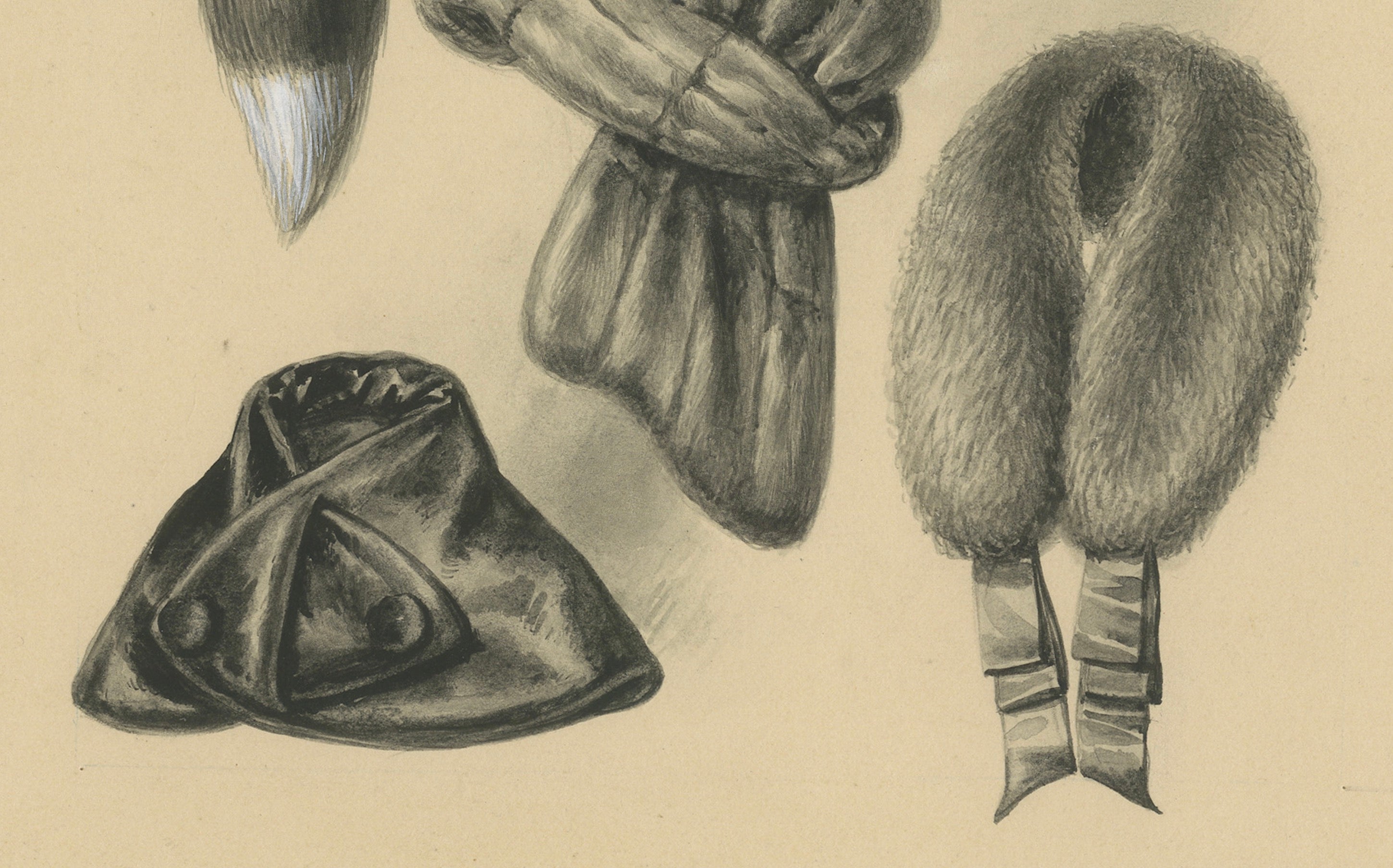 French Art Nouveau Fashion Design of Fur Collars and Stoles, c.1910