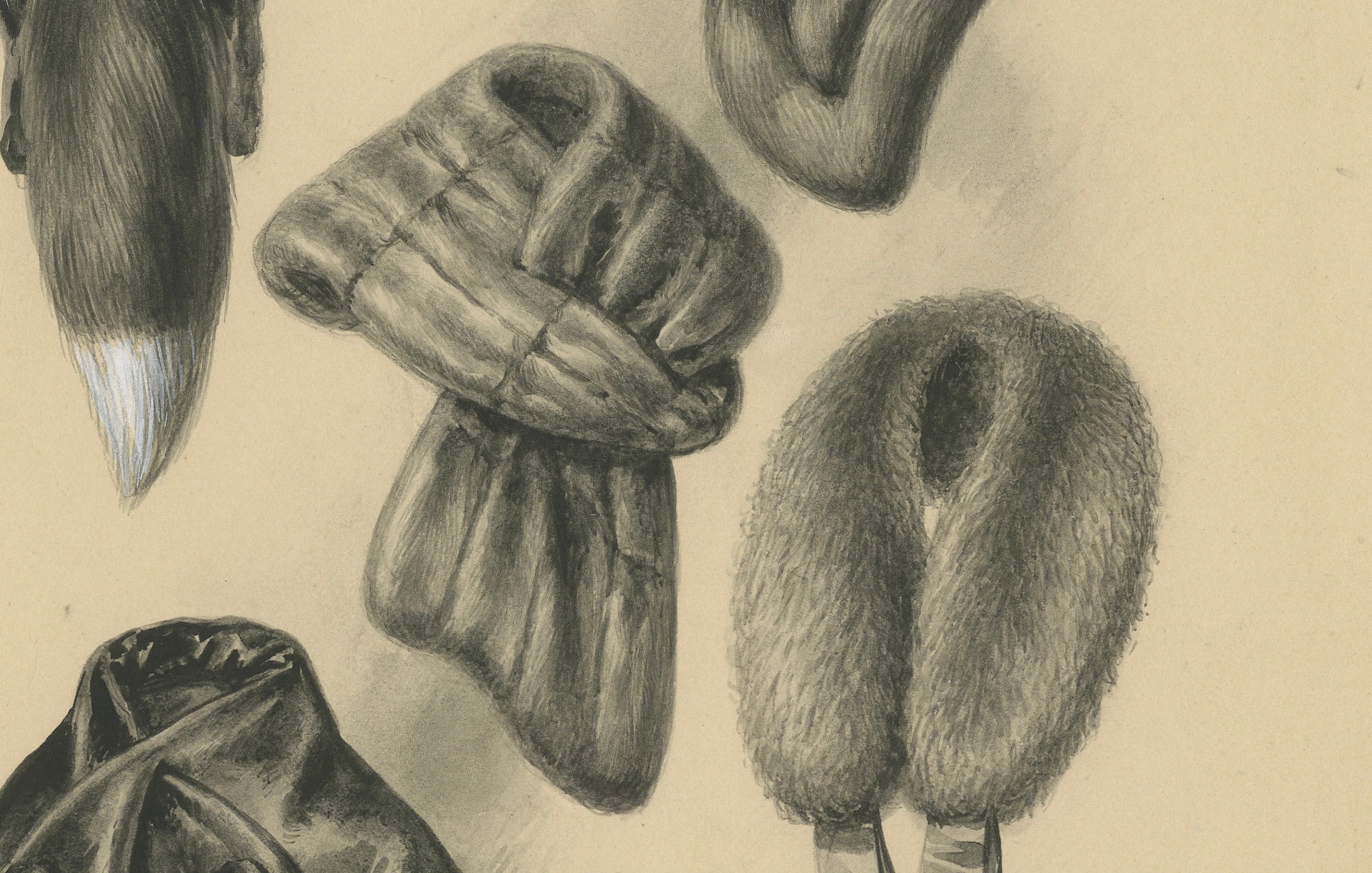 French Art Nouveau Fashion Design of Fur Collars and Stoles, c.1910