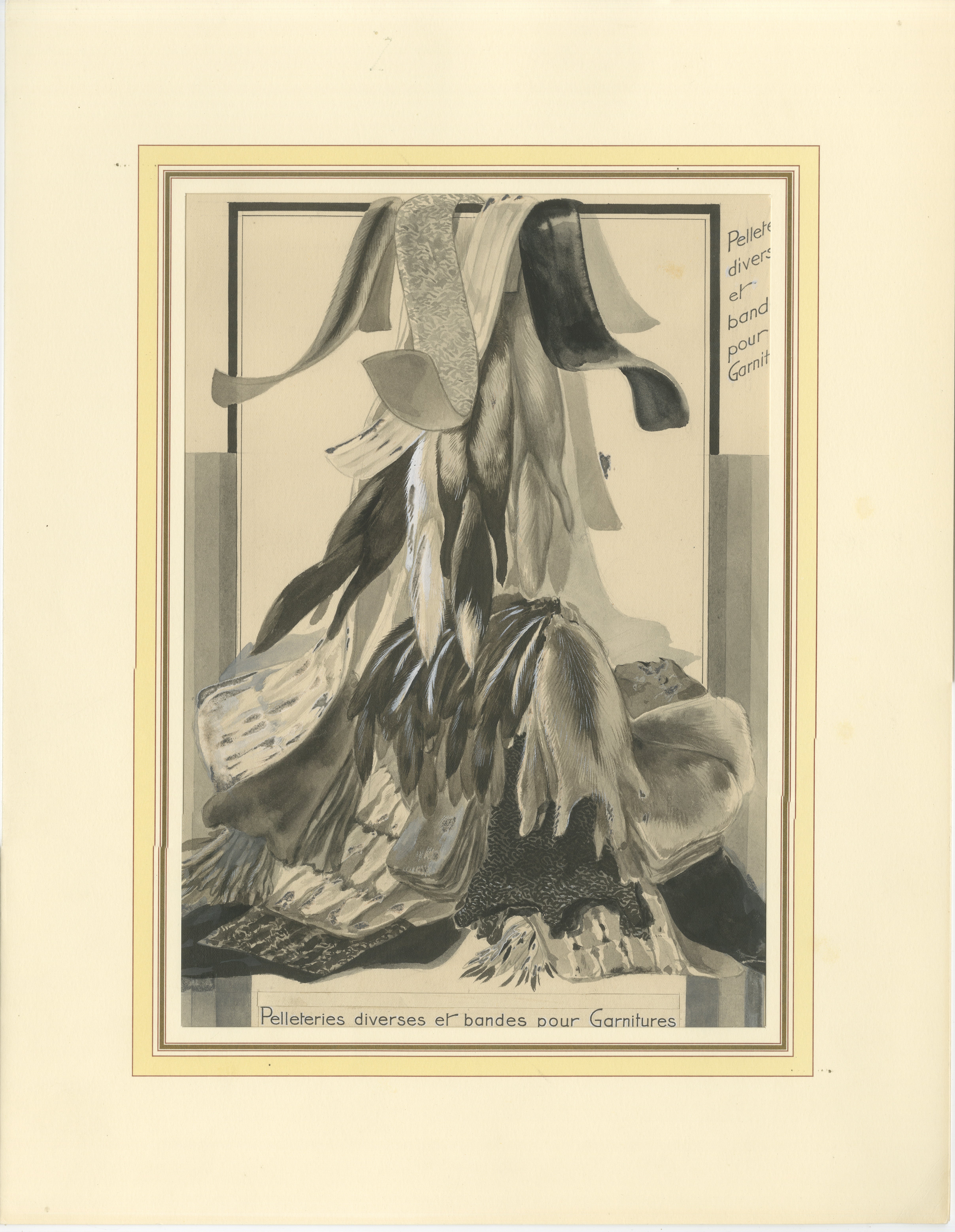 French Art Nouveau Fashion Design of Fur Trimmings and Pelts, c.1910