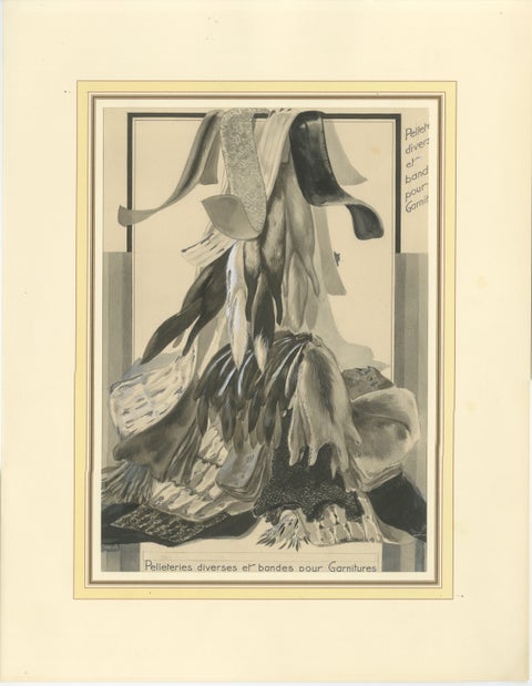 French Art Nouveau Fashion Design of Fur Trimmings and Pelts, c.1910