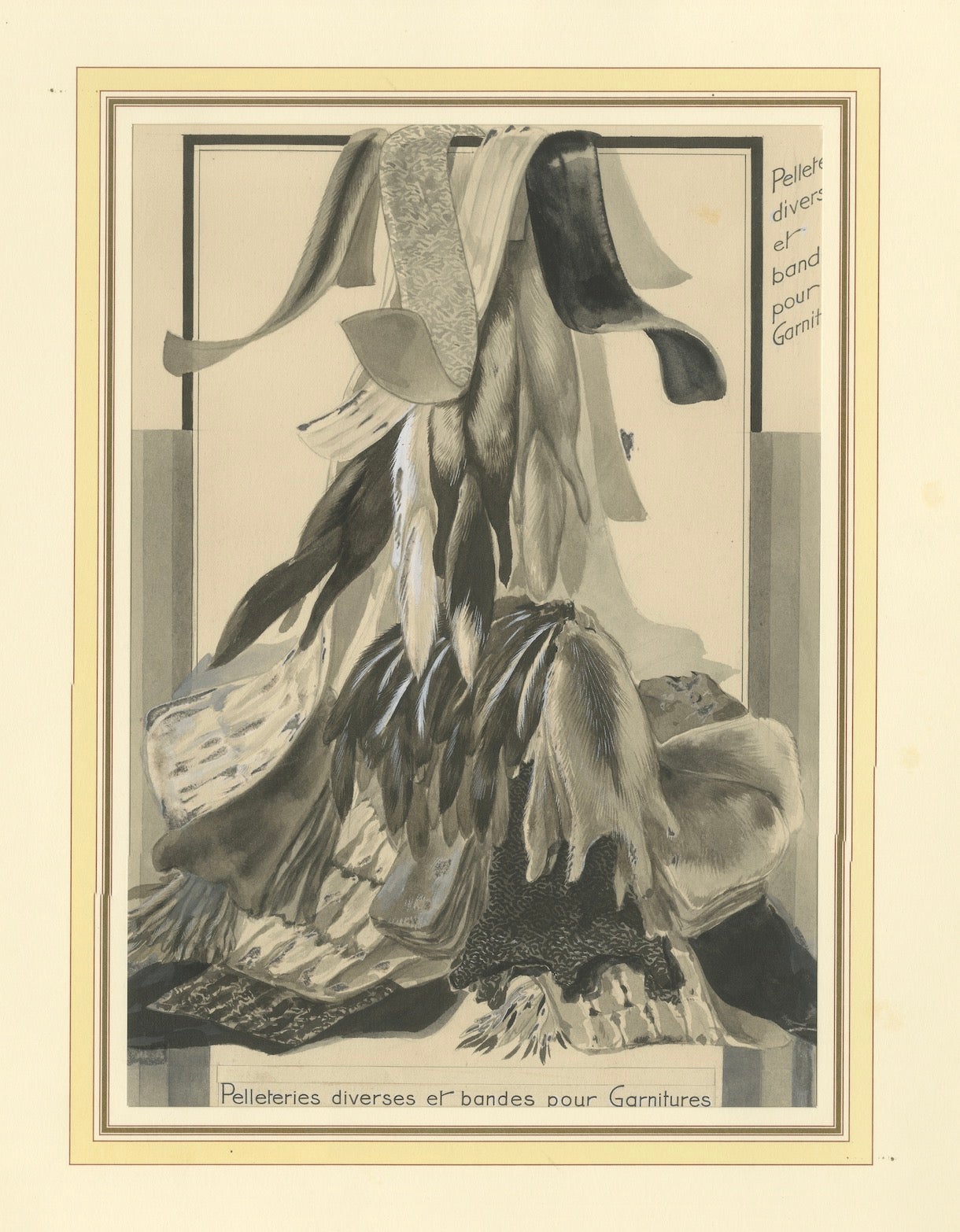 French Art Nouveau Fashion Design of Fur Trimmings and Pelts, c.1910