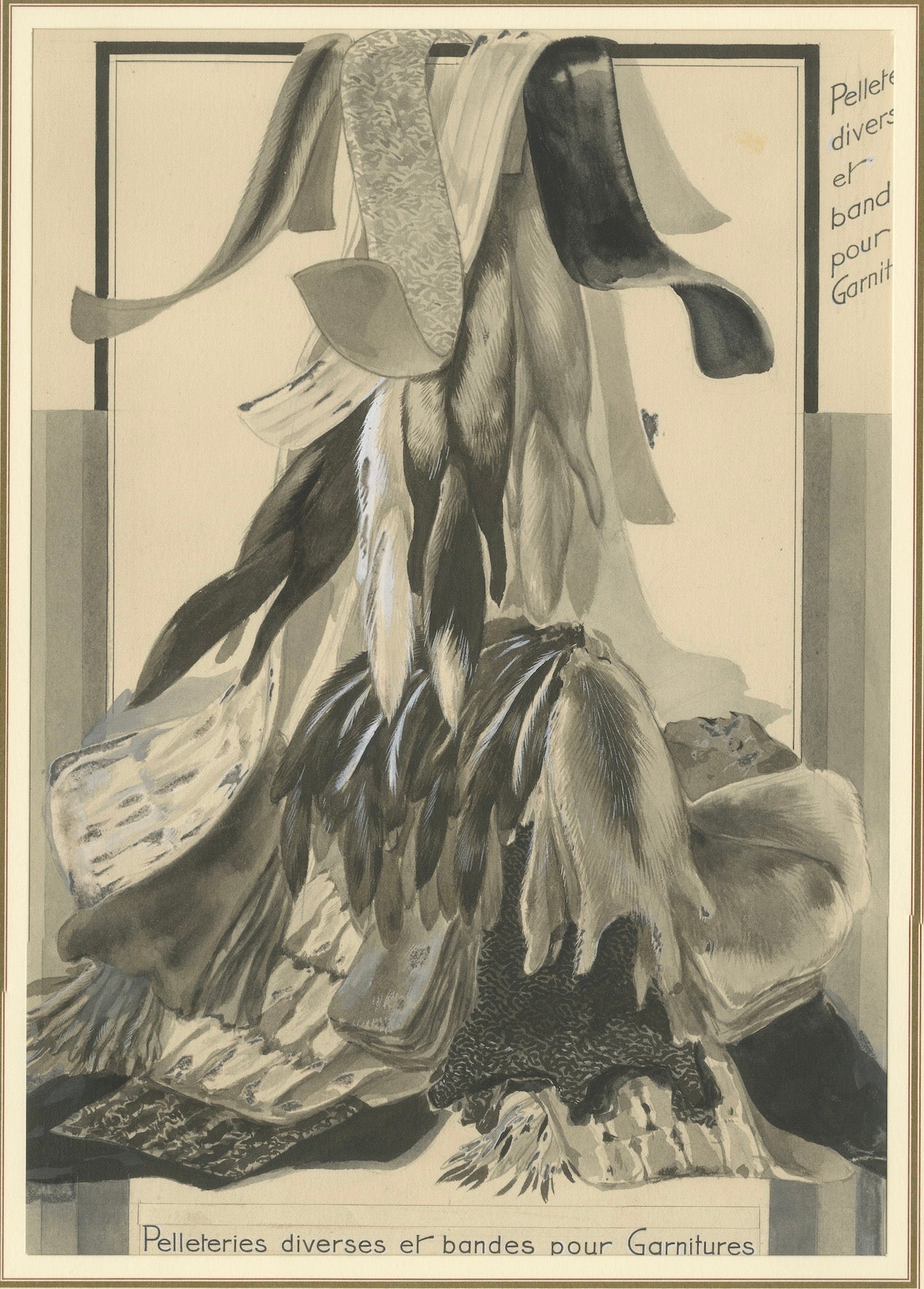 French Art Nouveau Fashion Design of Fur Trimmings and Pelts, c.1910