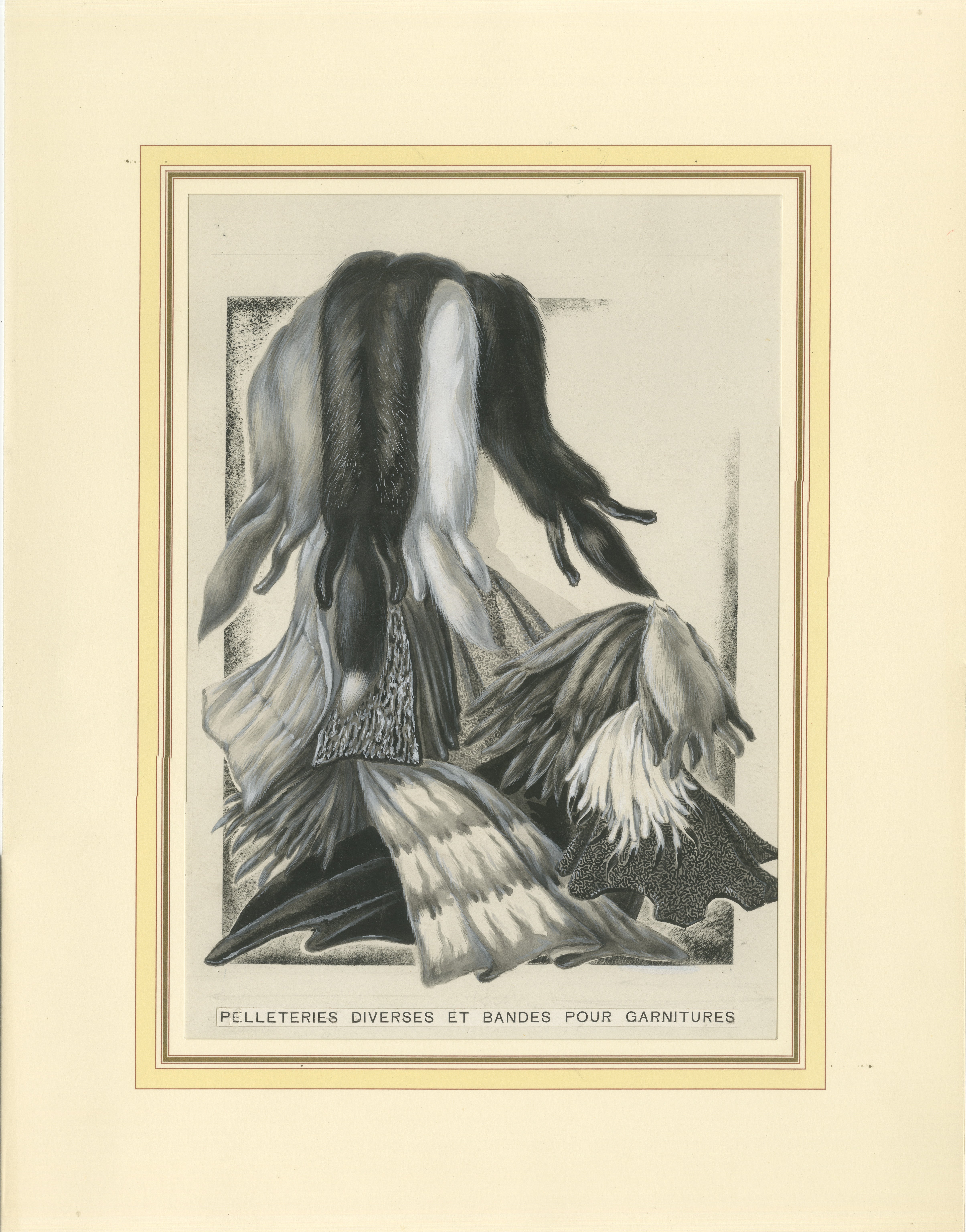 French Art Nouveau Fashion Design of Fur Pelts and Trimmings, c. 1910
