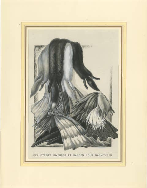 French Art Nouveau Fashion Design of Fur Pelts and Trimmings, c. 1910