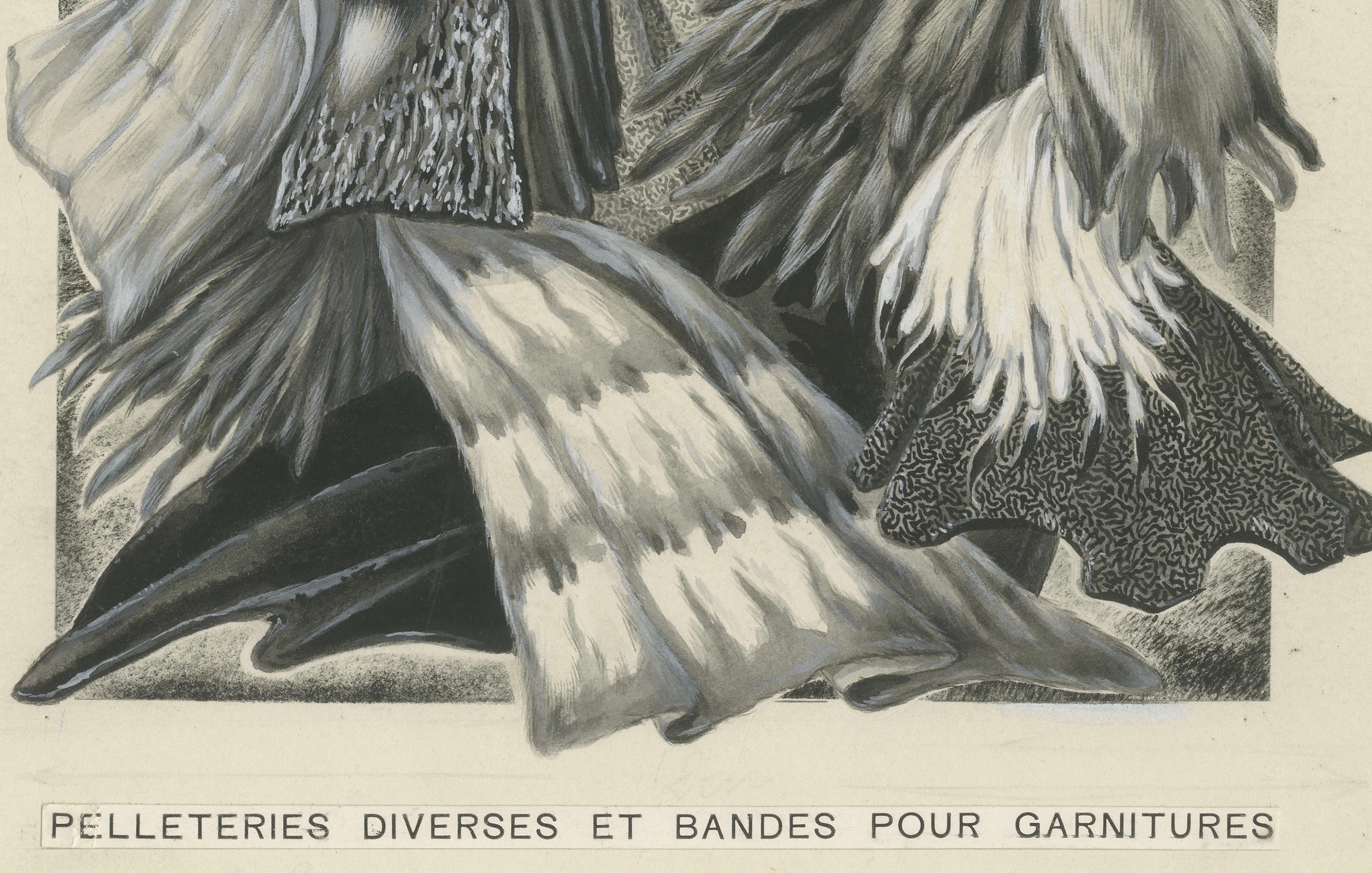 French Art Nouveau Fashion Design of Fur Pelts and Trimmings, c. 1910