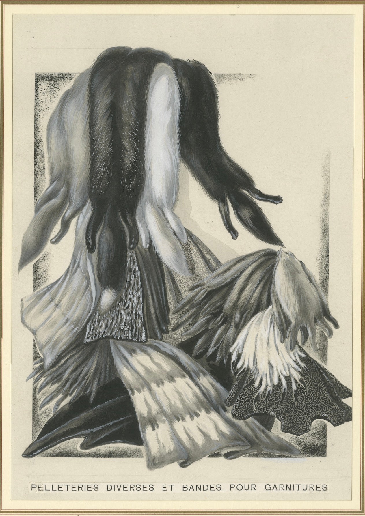 French Art Nouveau Fashion Design of Fur Pelts and Trimmings, c. 1910
