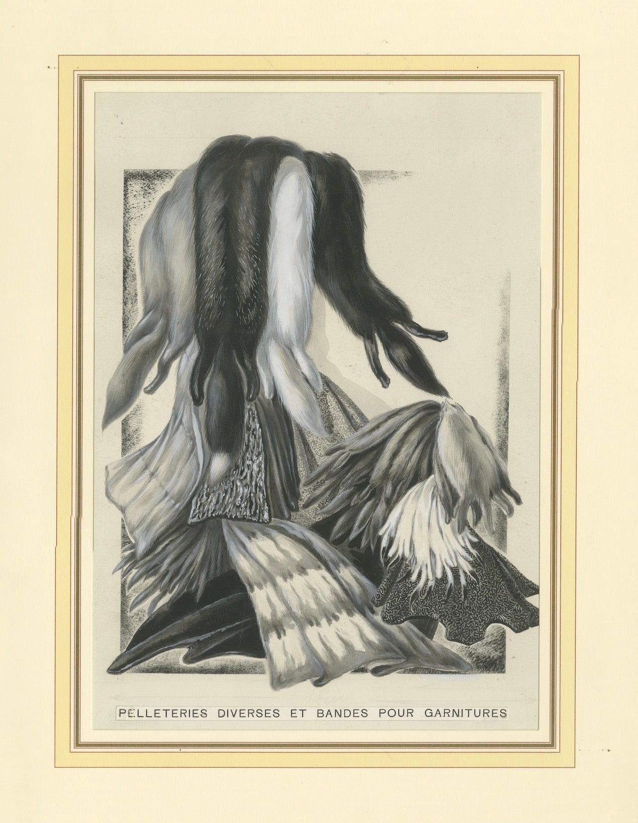 French Art Nouveau Fashion Design of Fur Pelts and Trimmings, c. 1910