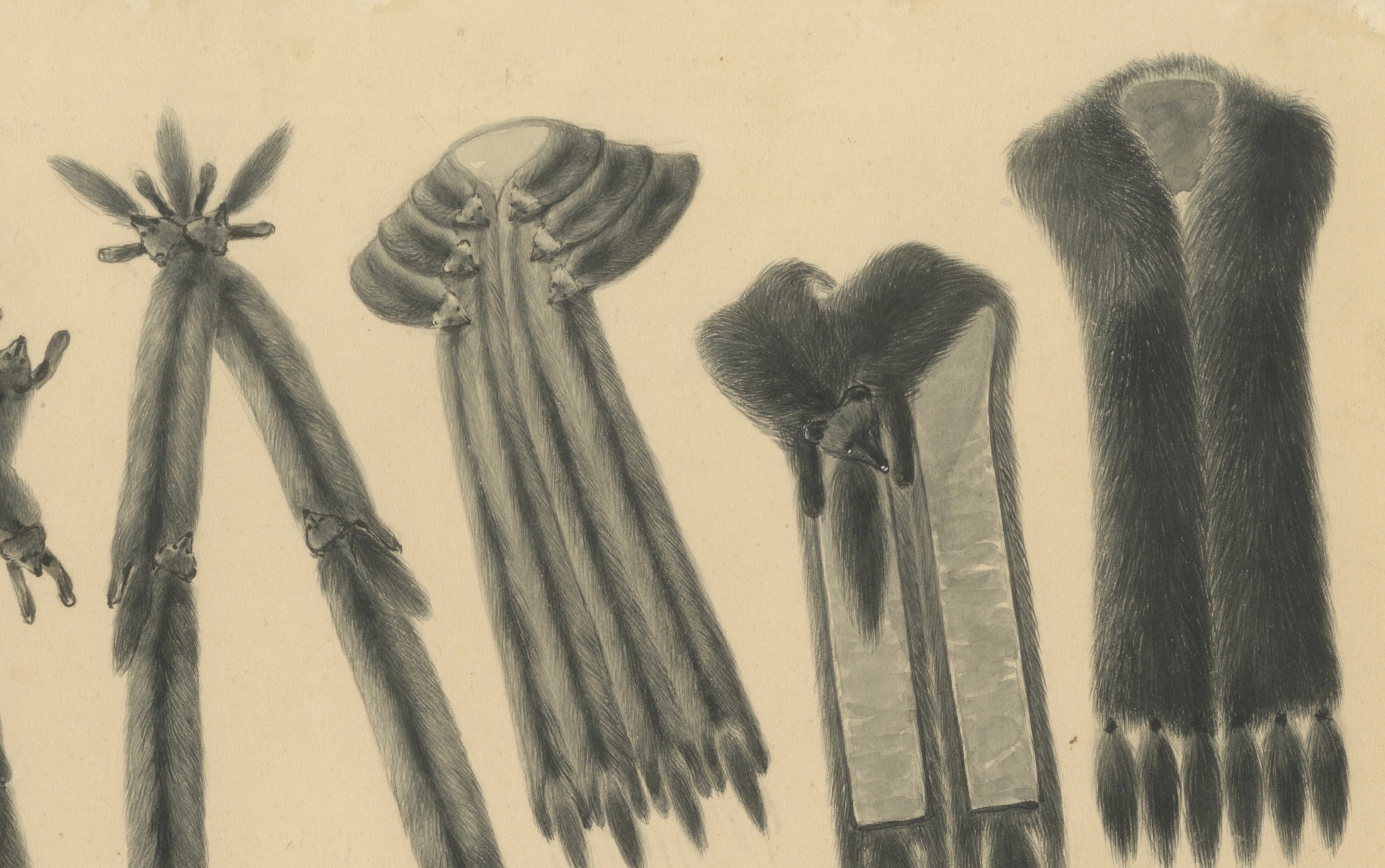 French Art Nouveau Fashion Design of Fur Stoles and Scarves, c.1910