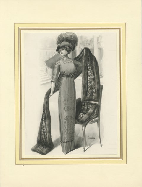 Ferdinand-Léon Ménétrier French Belle Époque Fur Fashion Design, c.1910