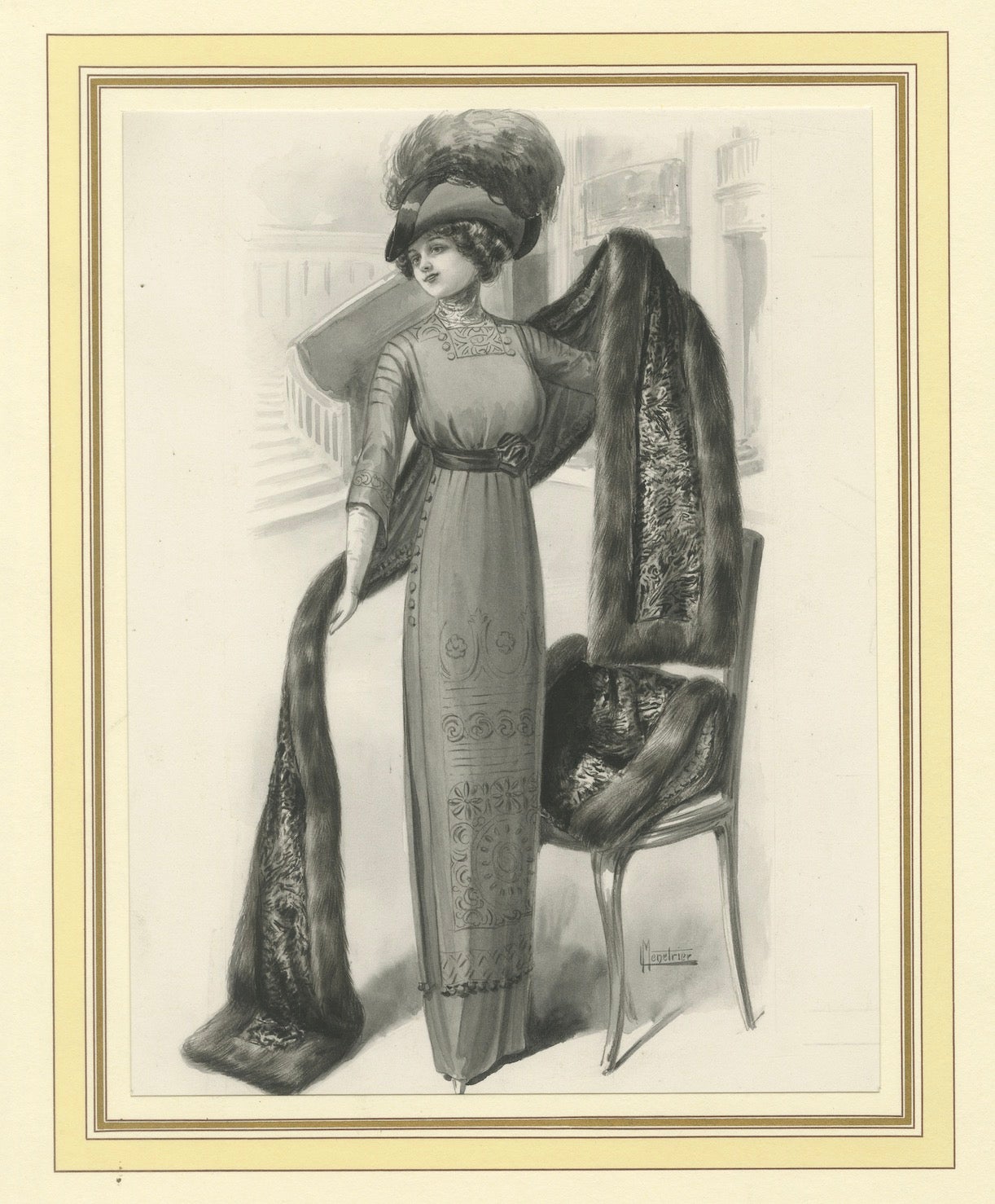 Ferdinand-Léon Ménétrier French Belle Époque Fur Fashion Design, c.1910
