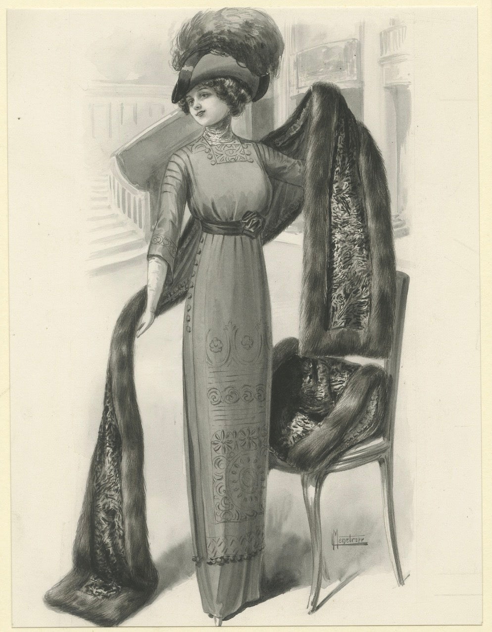 Ferdinand-Léon Ménétrier French Belle Époque Fur Fashion Design, c.1910