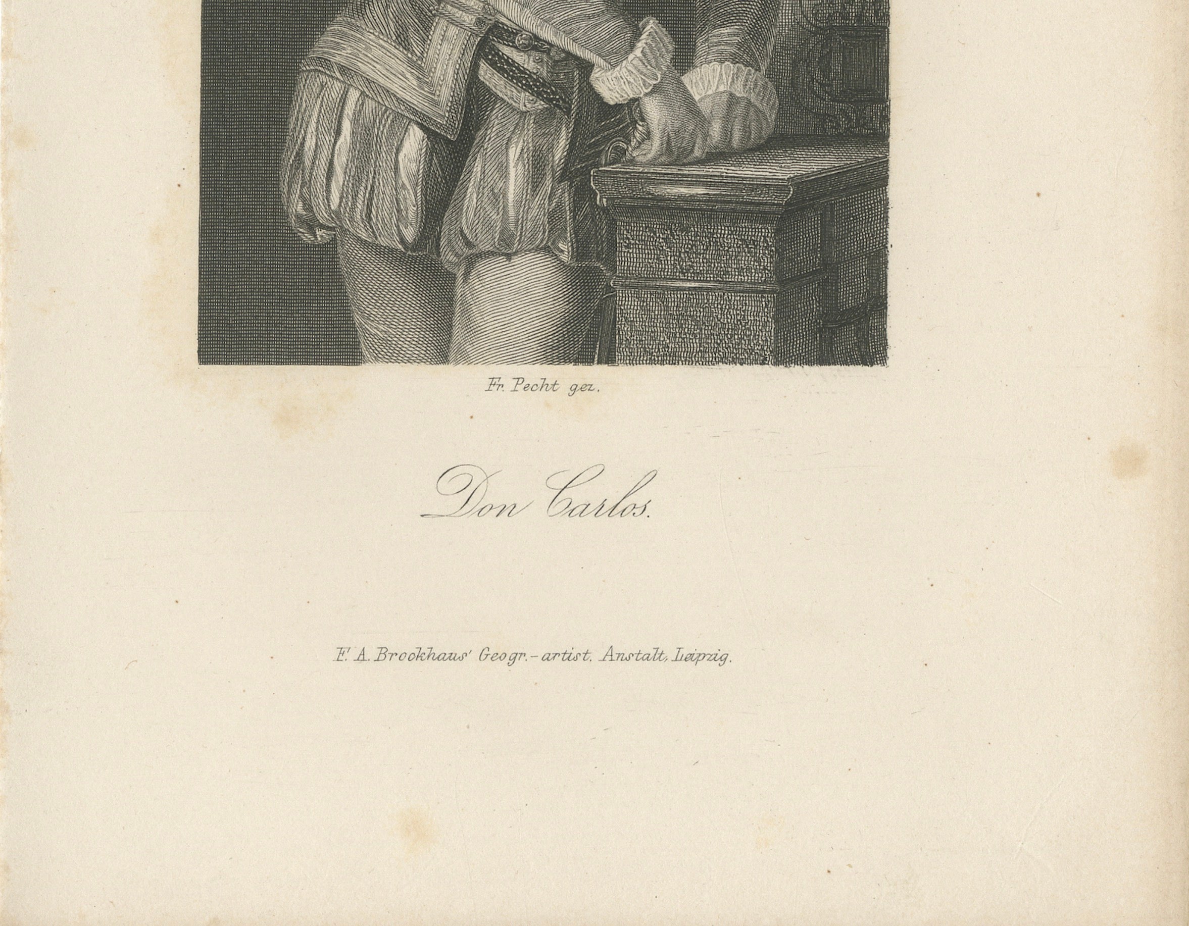 Don Carlos from Schiller’s Tragedy – German Steel Engraving, 1859