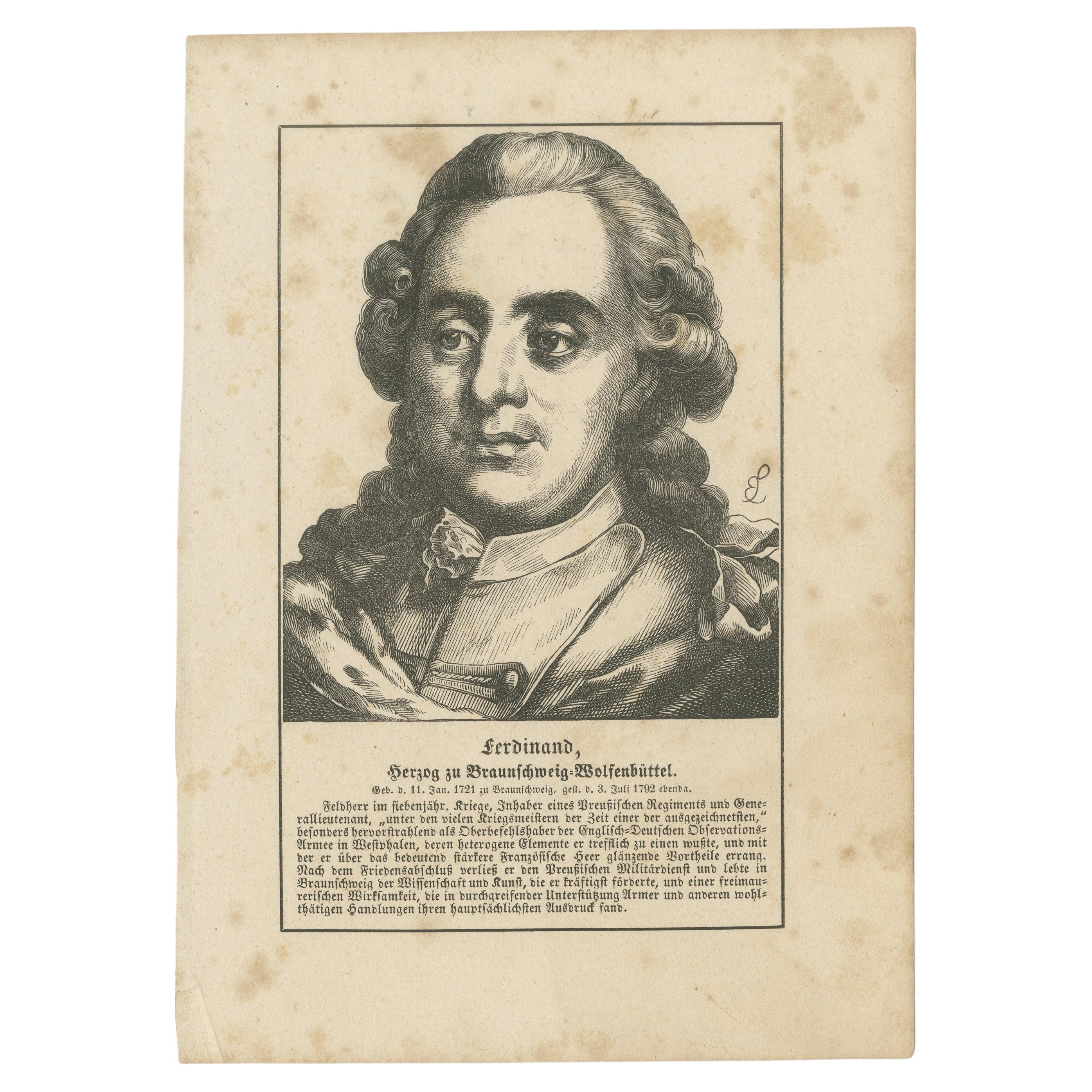 Ferdinand, Duke of Brunswick – German Military Portrait Engraving, c.1800