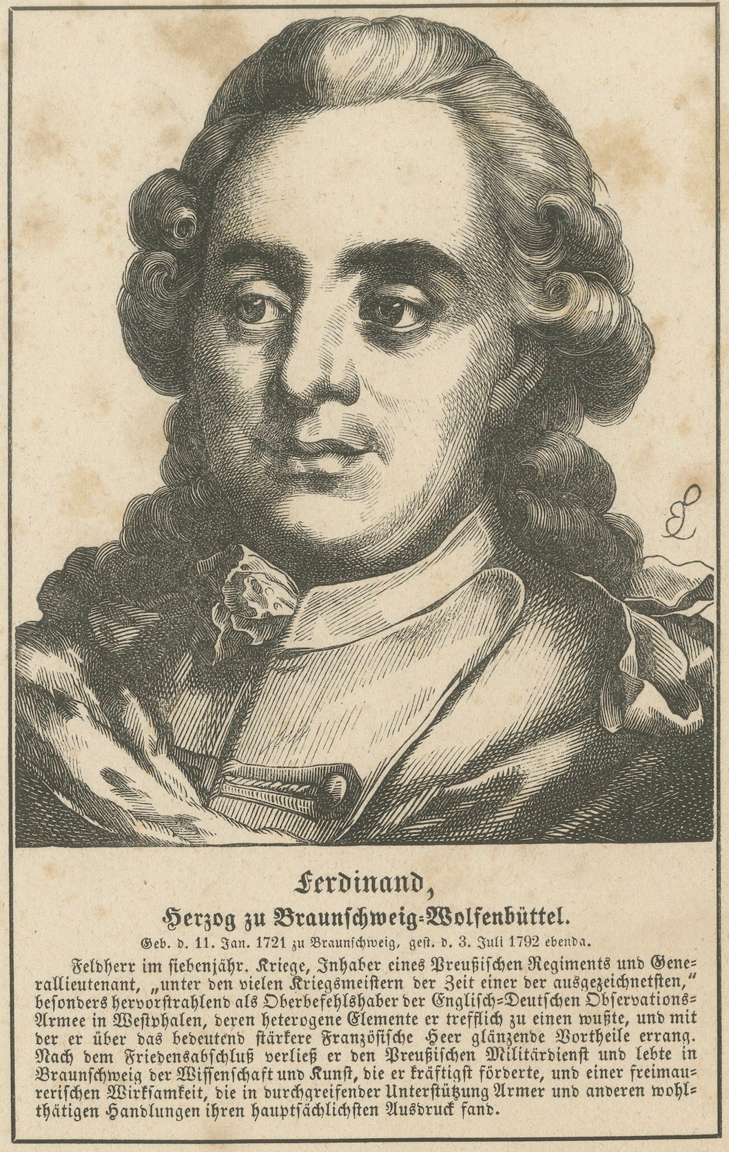 Ferdinand, Duke of Brunswick – German Military Portrait Engraving, c.1800