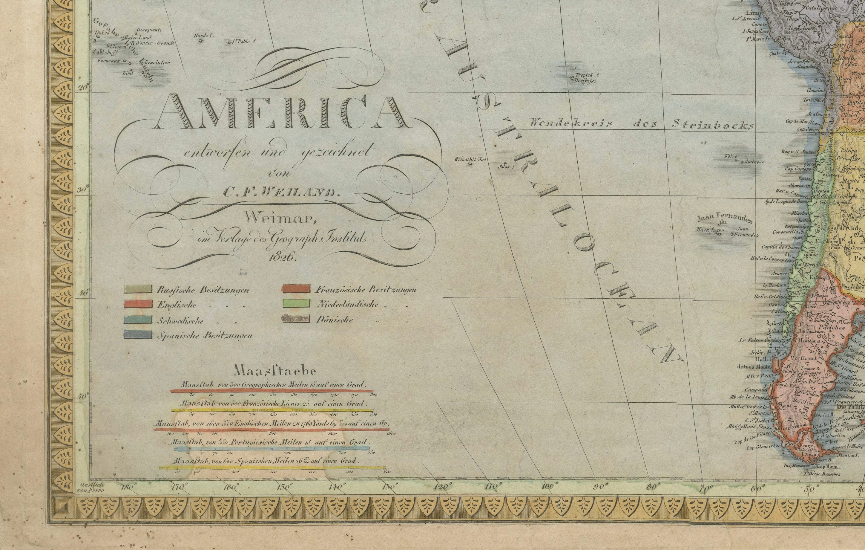 Large Antique Map of North & South America by Weiland, 1826