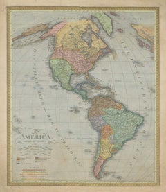 Large Antique Map of North & South America by Weiland, 1826