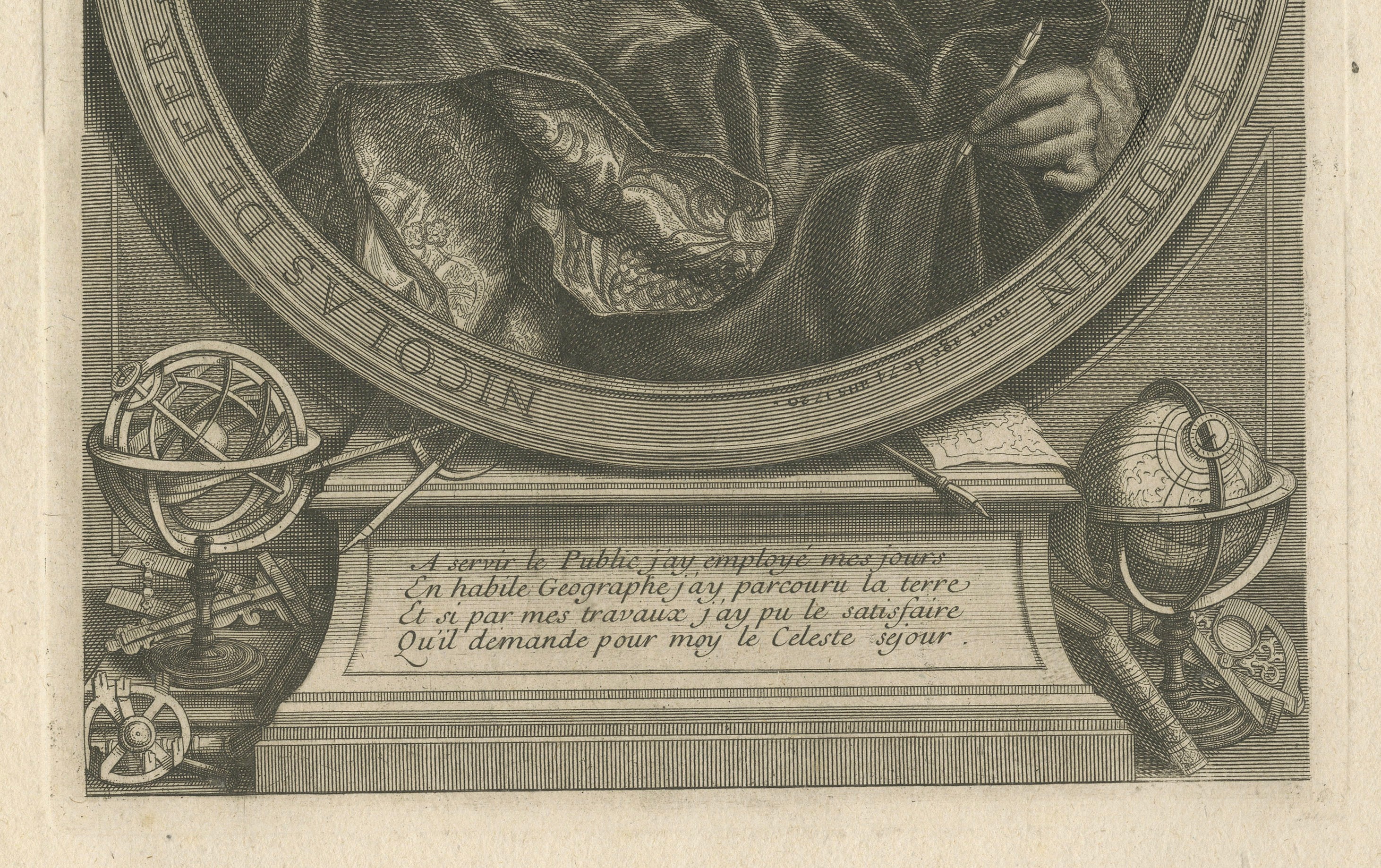 Nicolas de Fer, Royal French Cartographer Portrait Engraving, 1743