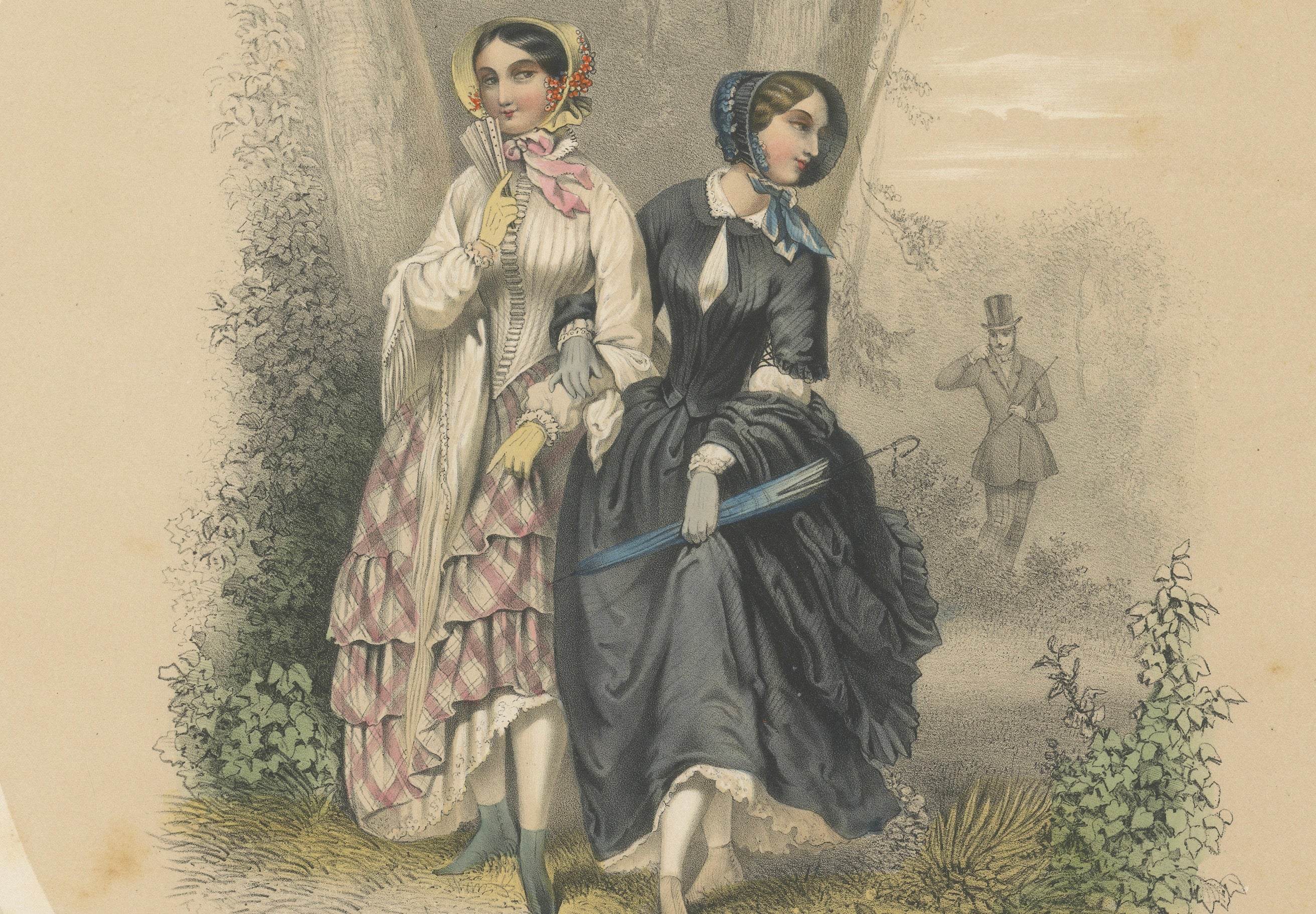 Set of Three Romantic Courtship & Social Satire Lithographs, Berlin, circa 1850