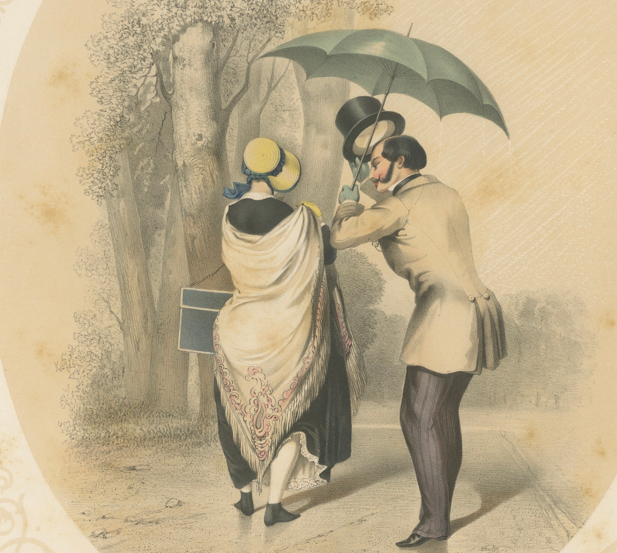 Set of Three Romantic Courtship & Social Satire Lithographs, Berlin, circa 1850