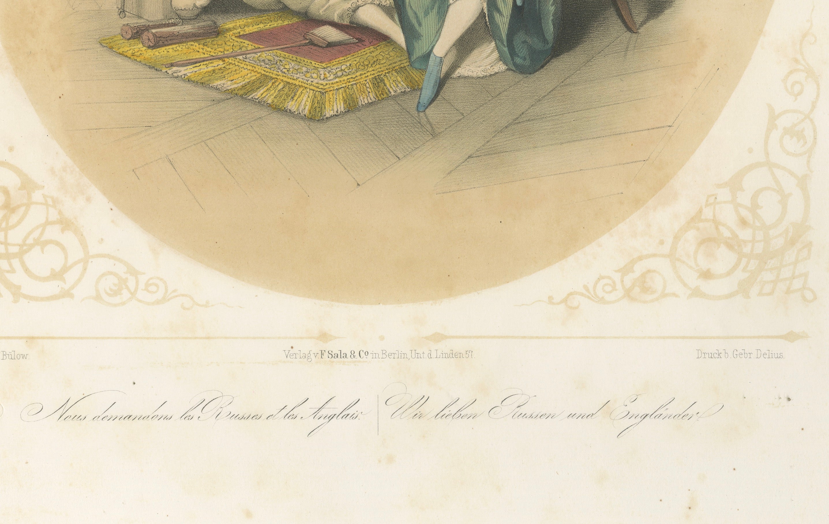 Set of Three Romantic Courtship & Social Satire Lithographs, Berlin, circa 1850