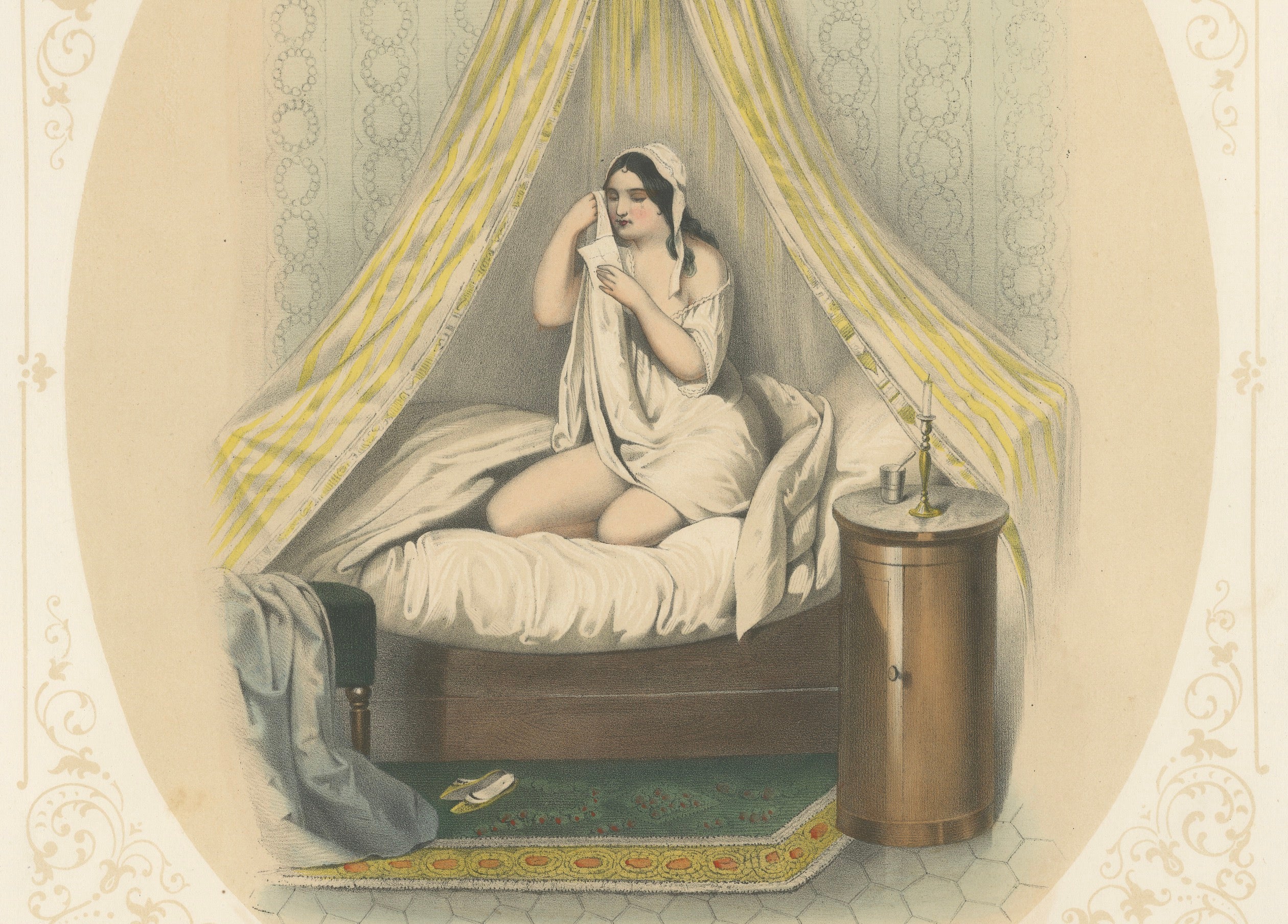 Set of Three Erotic Boudoir Lithographs, Berlin, circa 1850