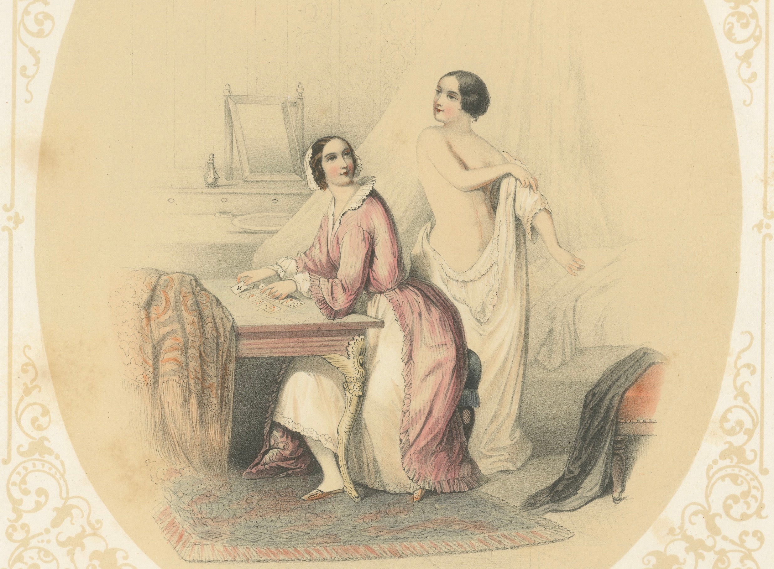 Set of Three Erotic Boudoir Lithographs, Berlin, circa 1850