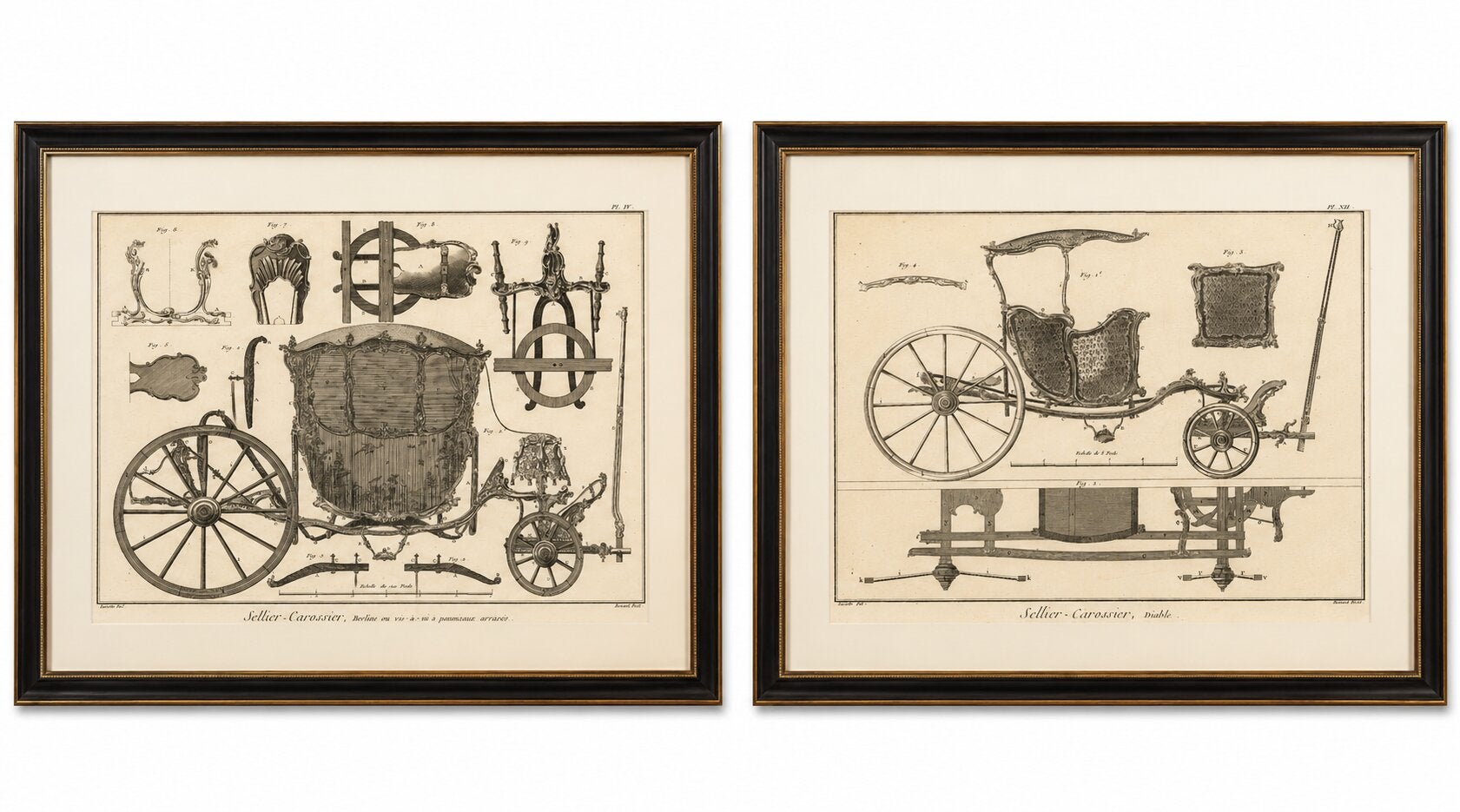 Pair of French Rococo Berlin & Diable Carriage Engravings, 1771