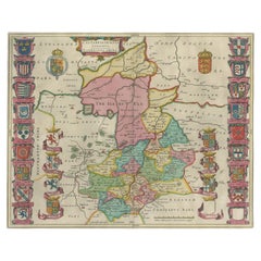 Antique Map of Cambridgeshire & Cambridge by Joan Blaeu, Hand-Colored, 1645