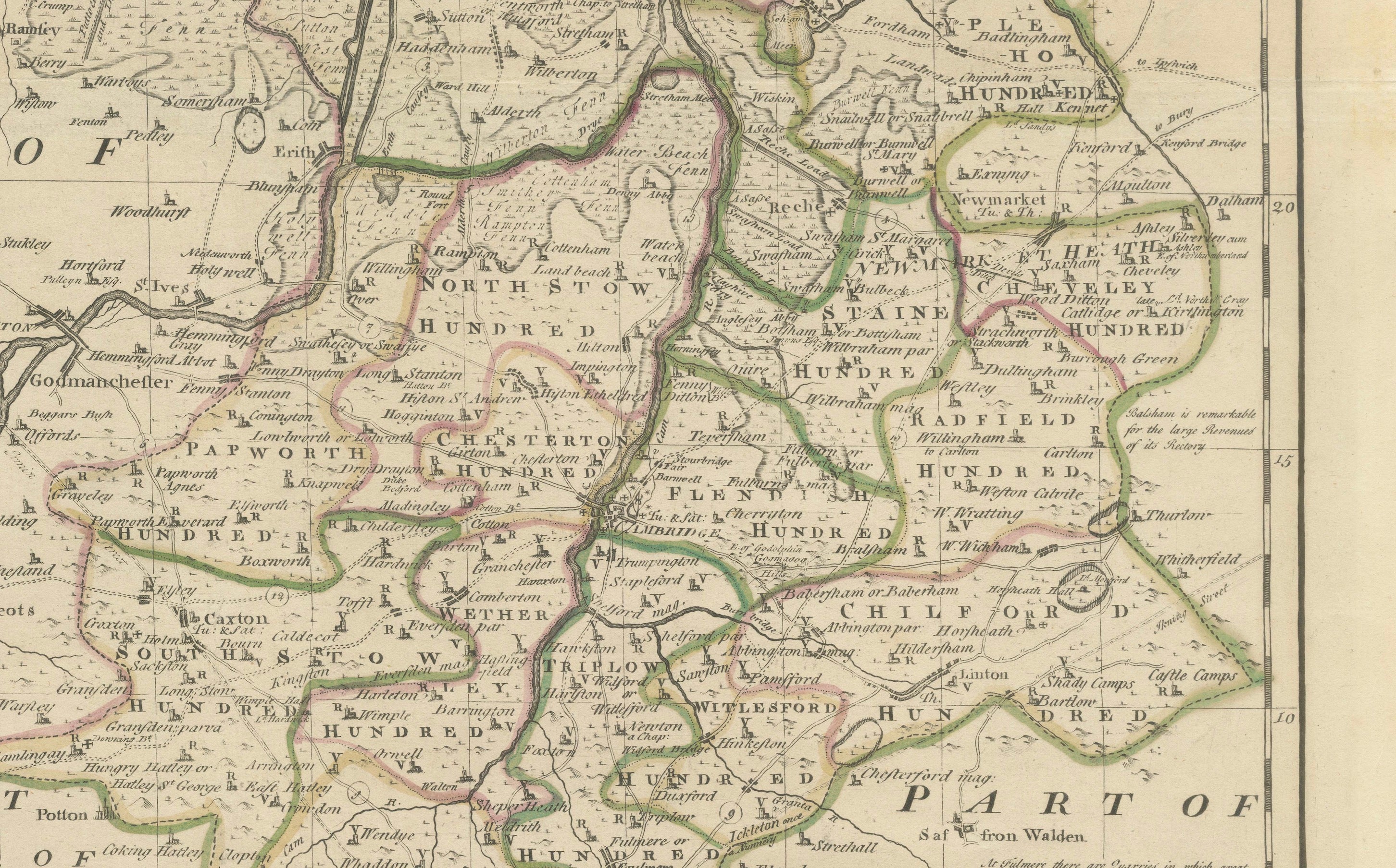 Large Antique Map of Cambridgeshire by Emanuel Bowen, circa 1760