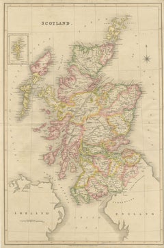 Antique Map of Scotland by T. L. Murray with Original Colour, 1830