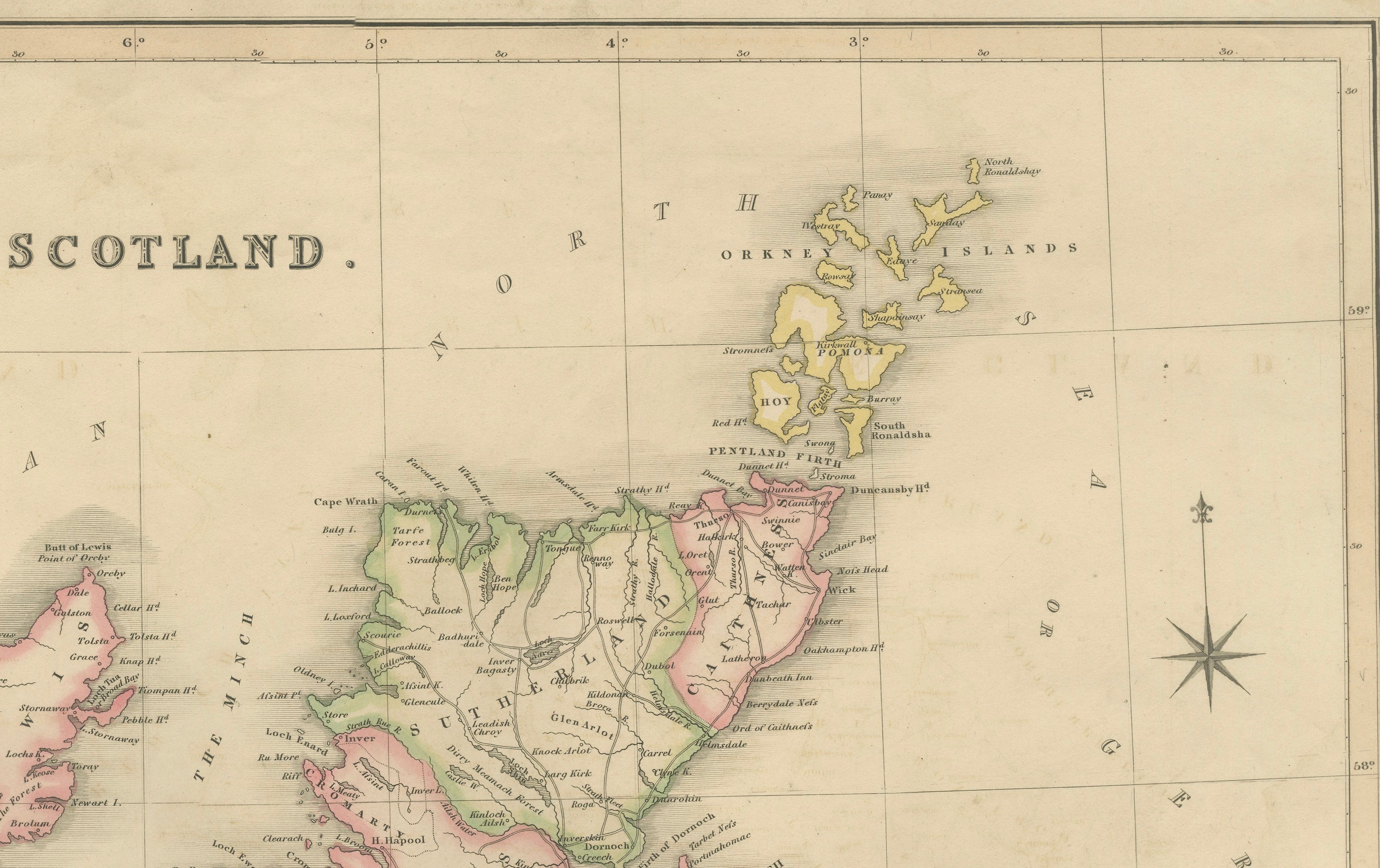 Antique Map of Scotland by T. L. Murray with Original Colour, 1830
