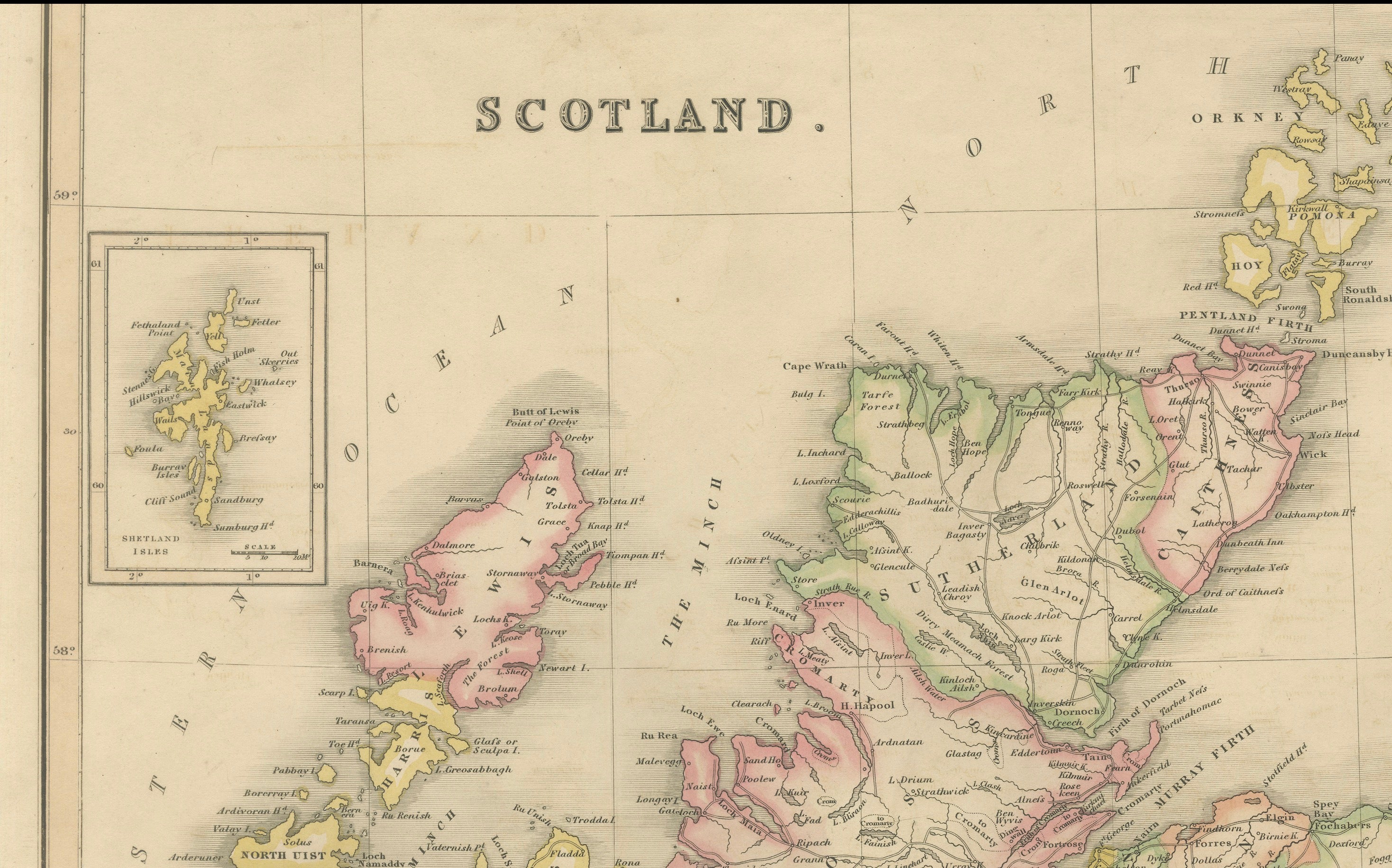 Antique Map of Scotland by T. L. Murray with Original Colour, 1830