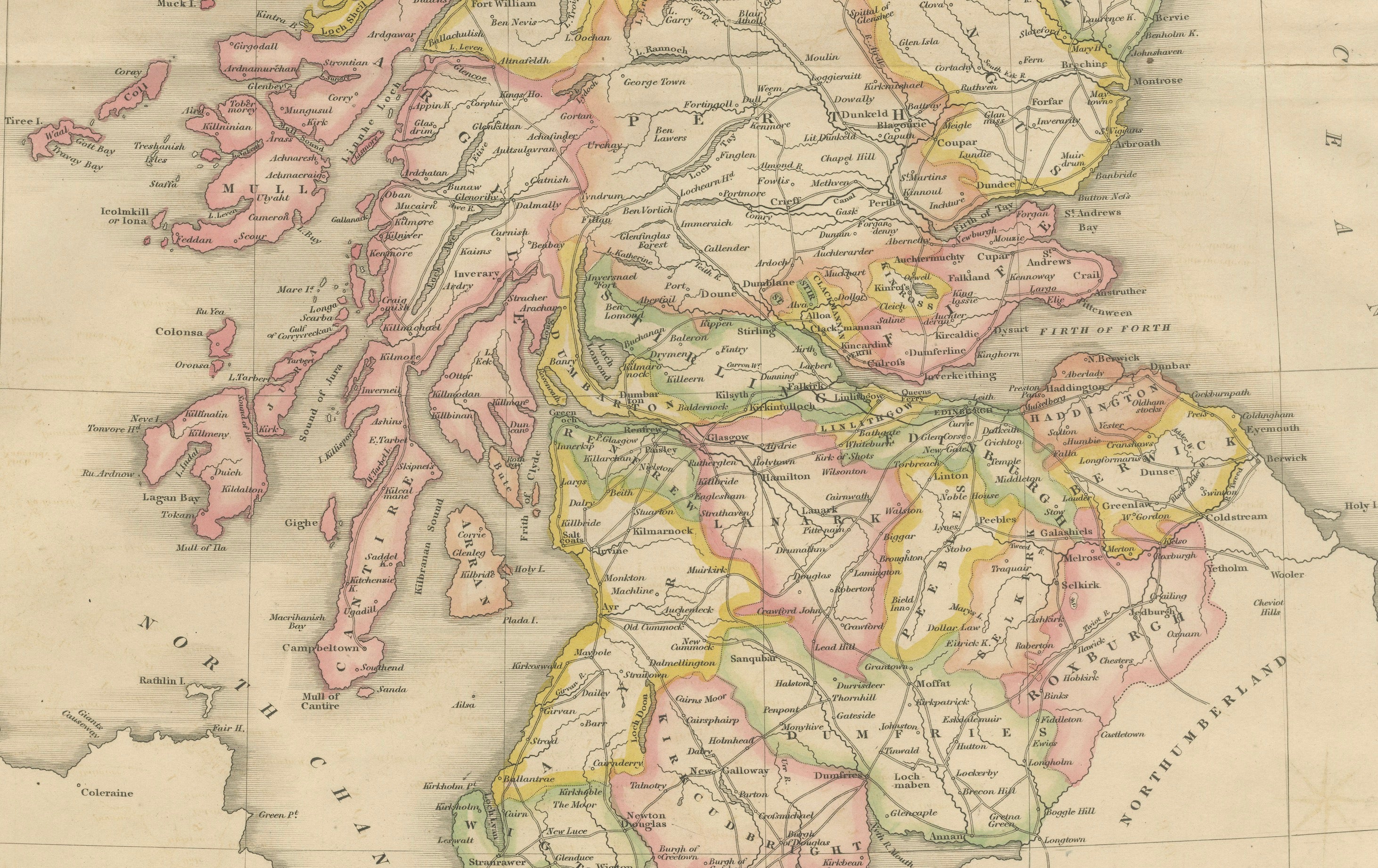 Antique Map of Scotland by T. L. Murray with Original Colour, 1830