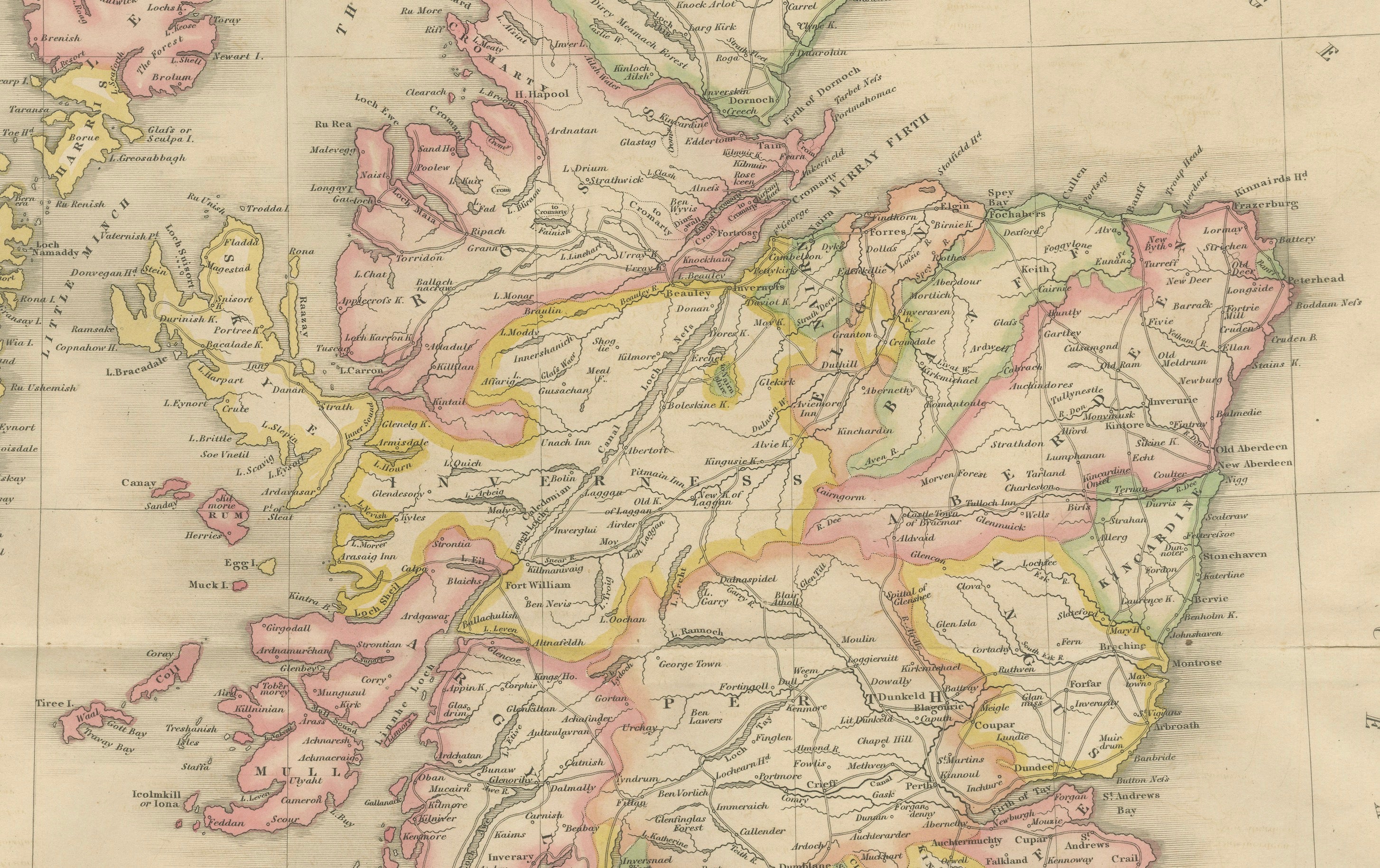 Antique Map of Scotland by T. L. Murray with Original Colour, 1830